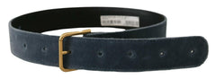 Dolce & Gabbana Navy Blue Velvet Gold Metal Logo Waist Buckle Belt -   -  Dolce & Gabbana.