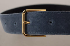 Dolce & Gabbana Navy Blue Velvet Gold Metal Logo Waist Buckle Belt -   -  Dolce & Gabbana.
