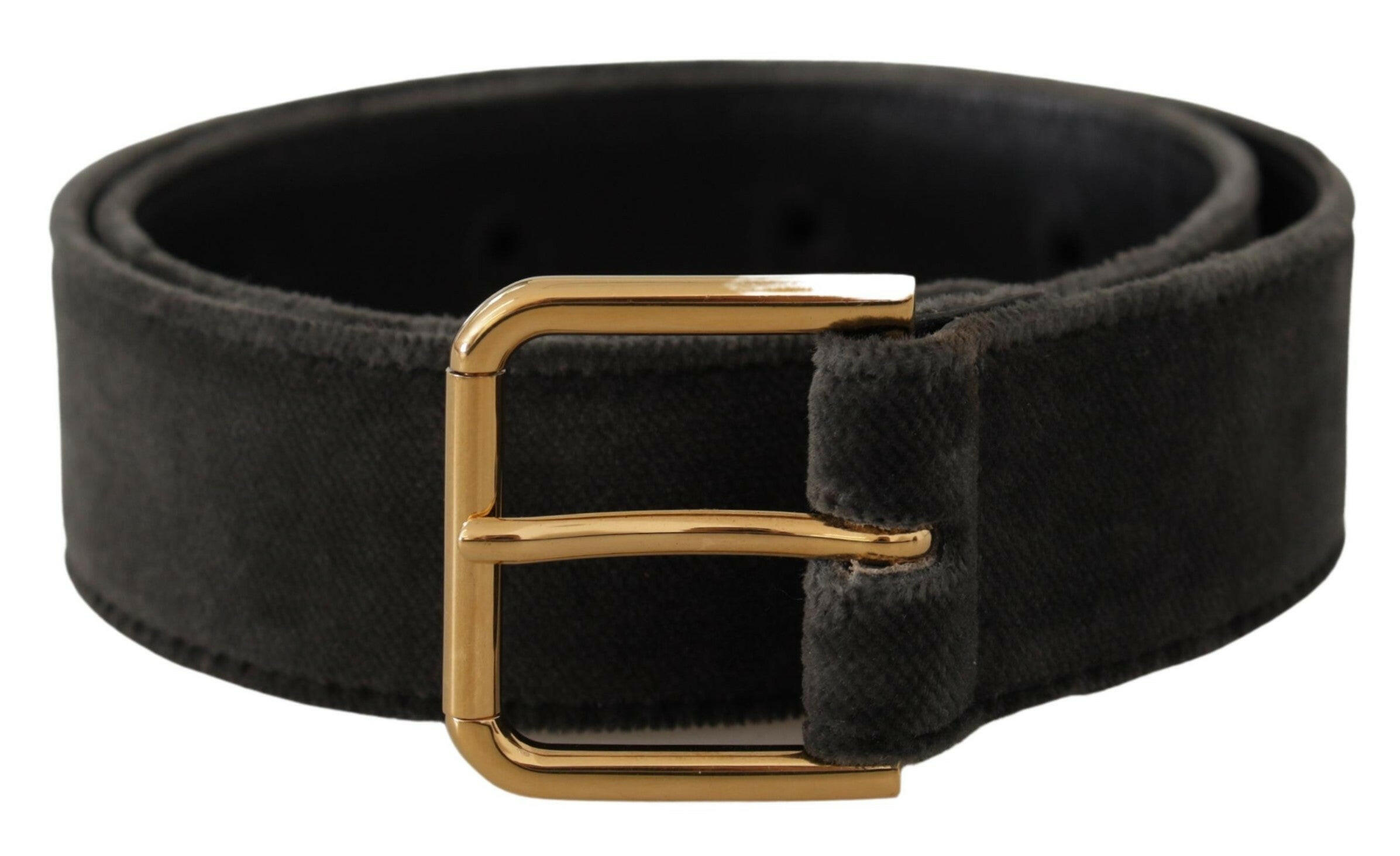 Dolce & Gabbana Brown Velvet Gold Tone Logo Metal Waist Buckle Belt -   -  Dolce & Gabbana.