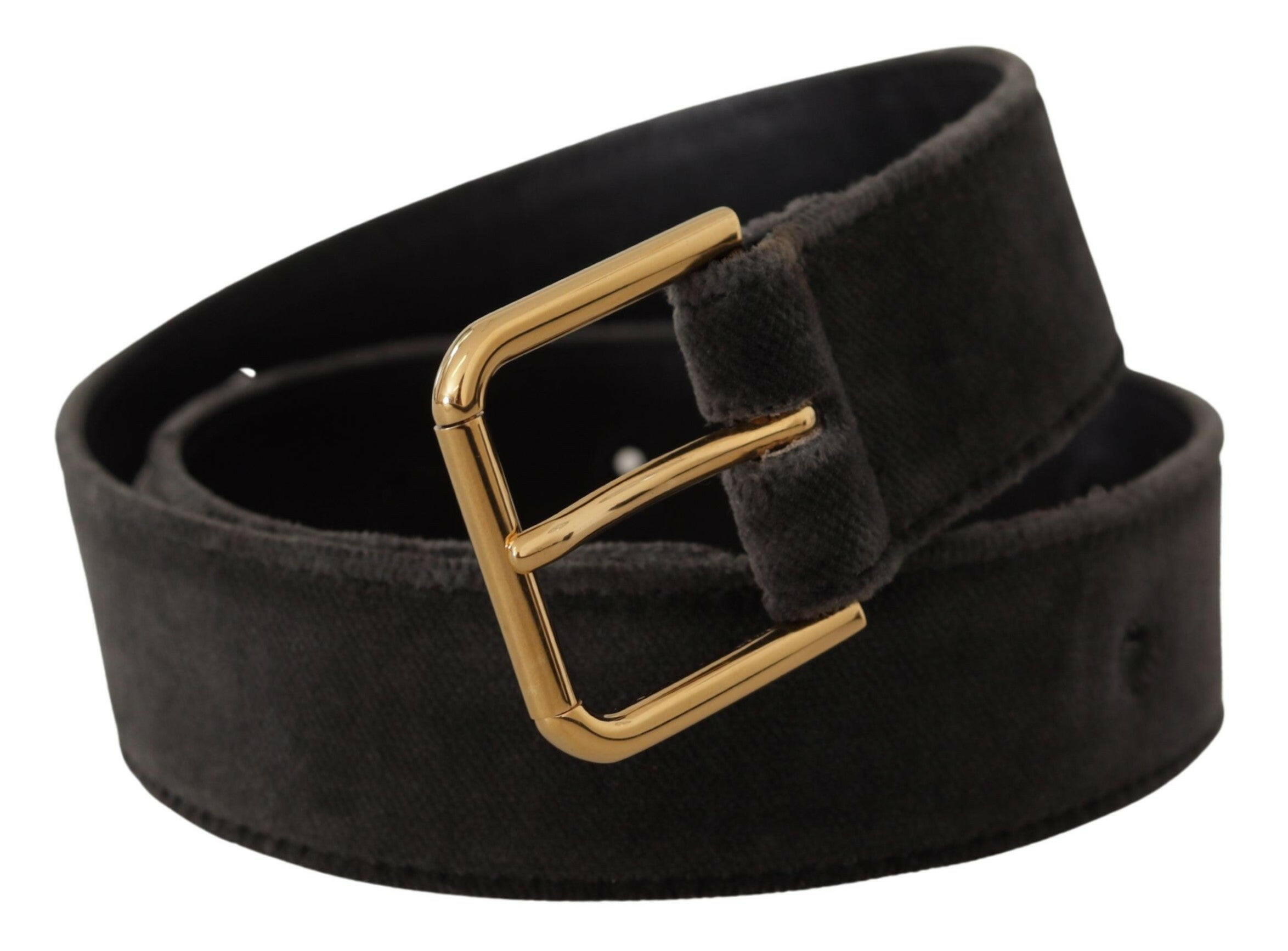 Dolce & Gabbana Brown Velvet Gold Tone Logo Metal Waist Buckle Belt -   -  Dolce & Gabbana.