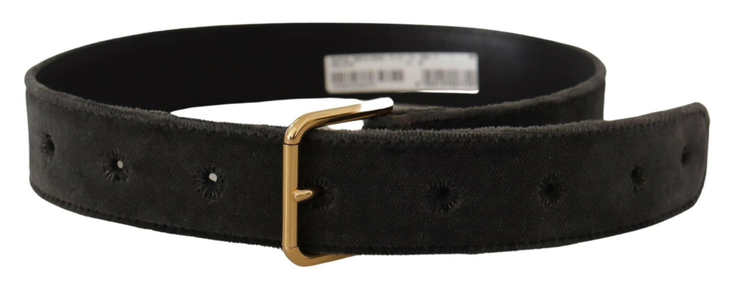 Dolce & Gabbana Brown Velvet Gold Tone Logo Metal Waist Buckle Belt -   -  Dolce & Gabbana.