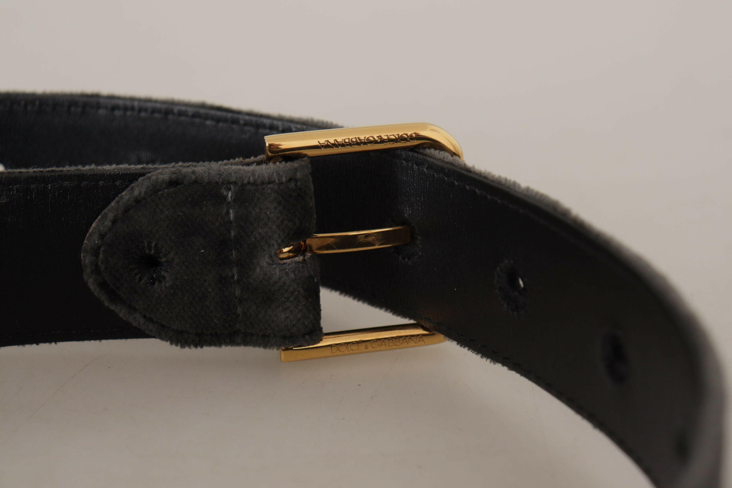 Dolce & Gabbana Brown Velvet Gold Tone Logo Metal Waist Buckle Belt -   -  Dolce & Gabbana.