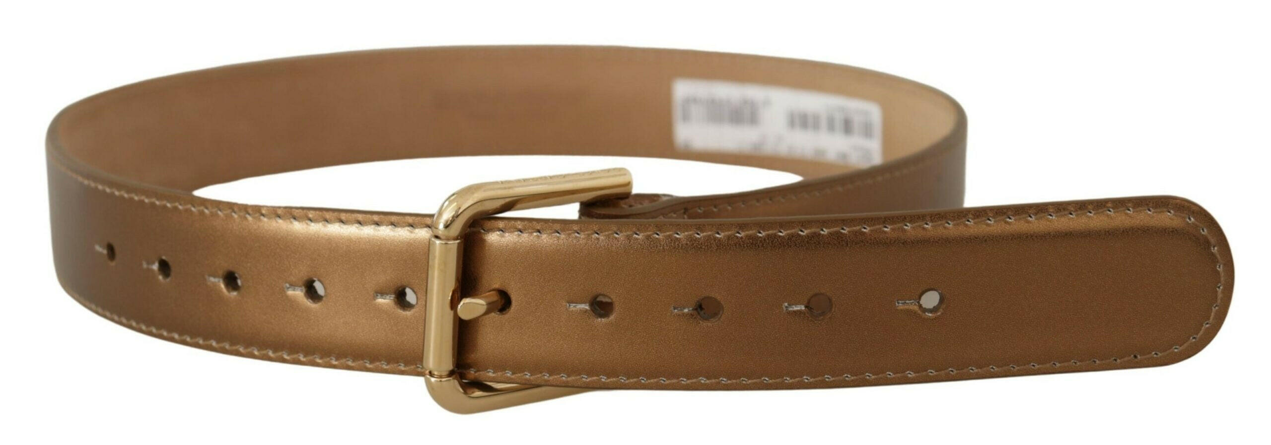 Dolce & Gabbana Bronze Leather Gold Logo Engraved Waist Buckle Belt -   -  Dolce & Gabbana.
