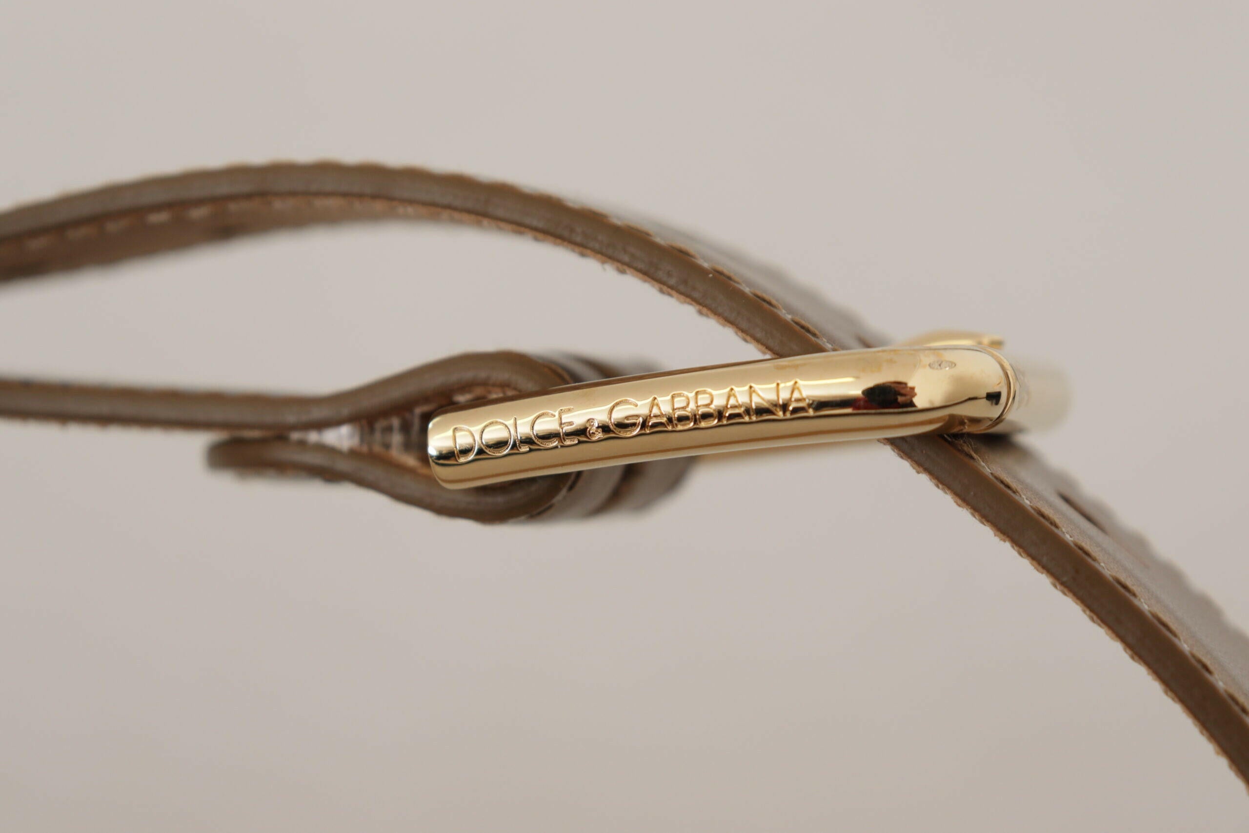 Dolce & Gabbana Bronze Leather Gold Logo Engraved Waist Buckle Belt -   -  Dolce & Gabbana.