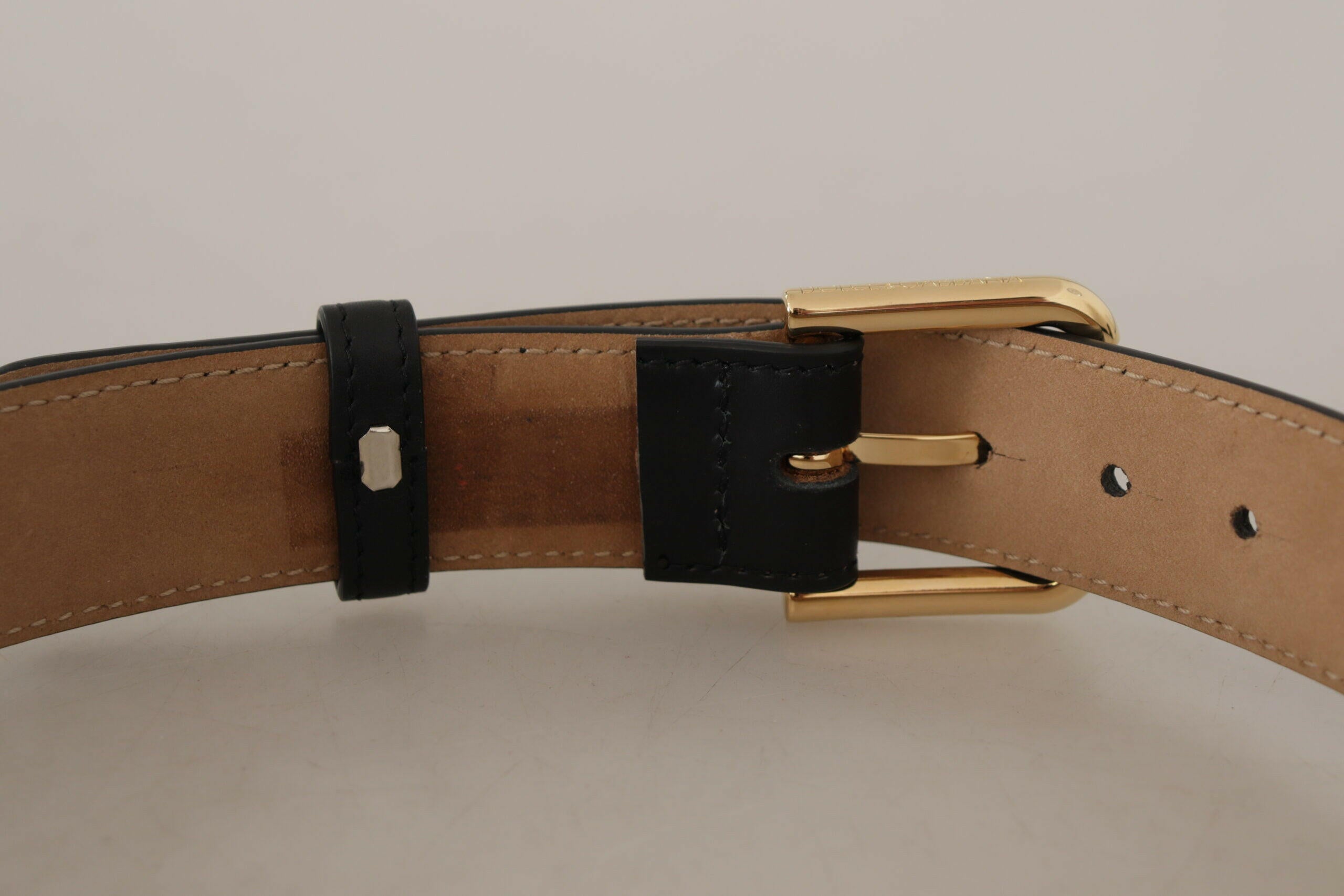 Dolce & Gabbana Black Solid Leather Classic Gold Waist Buckle Belt -   -  Dolce & Gabbana.