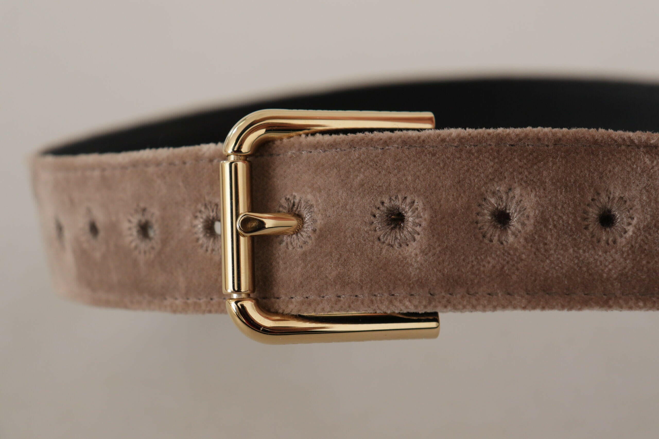 Dolce & Gabbana Light Brown Velvet Gold Tone Logo Metal Buckle Belt -   -  Dolce & Gabbana.