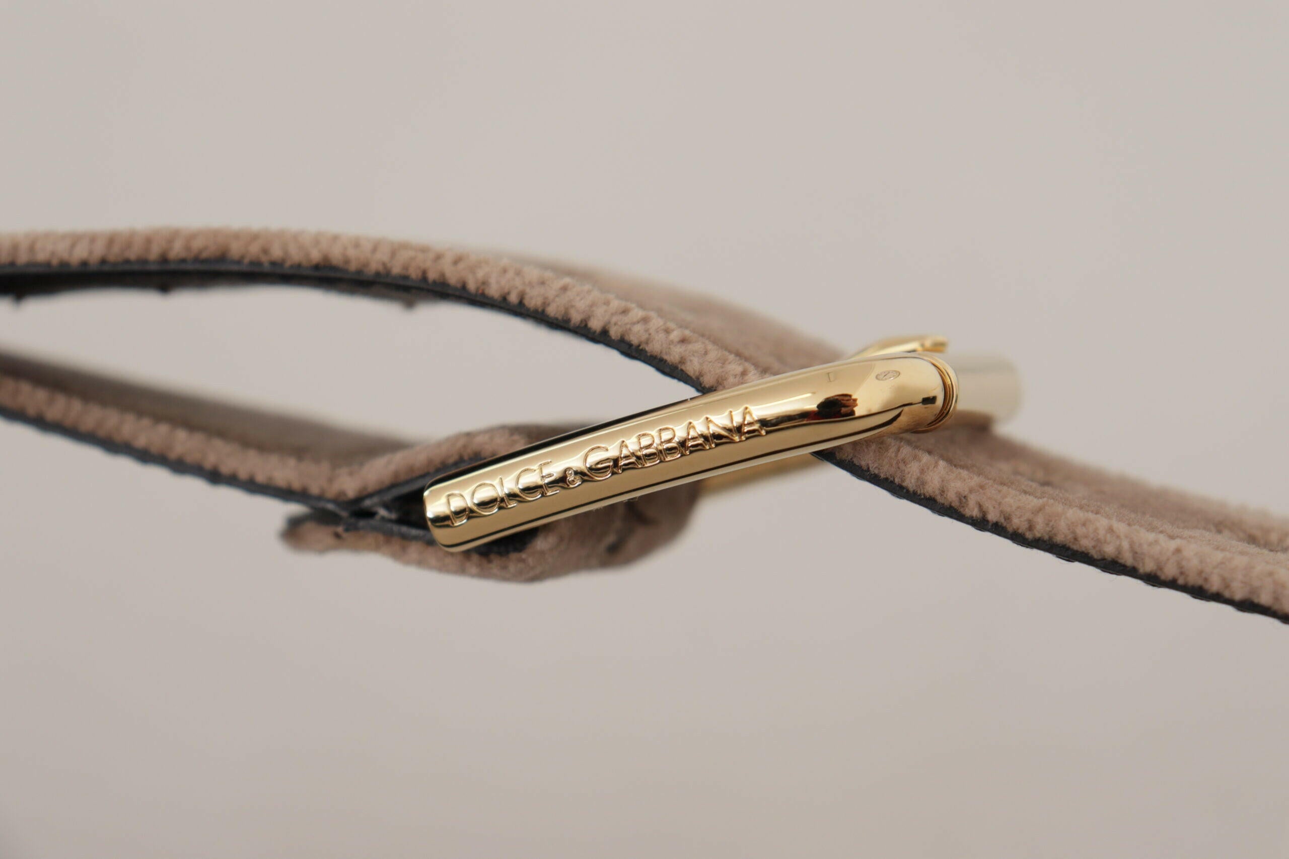 Dolce & Gabbana Light Brown Velvet Gold Tone Logo Metal Buckle Belt -   -  Dolce & Gabbana.