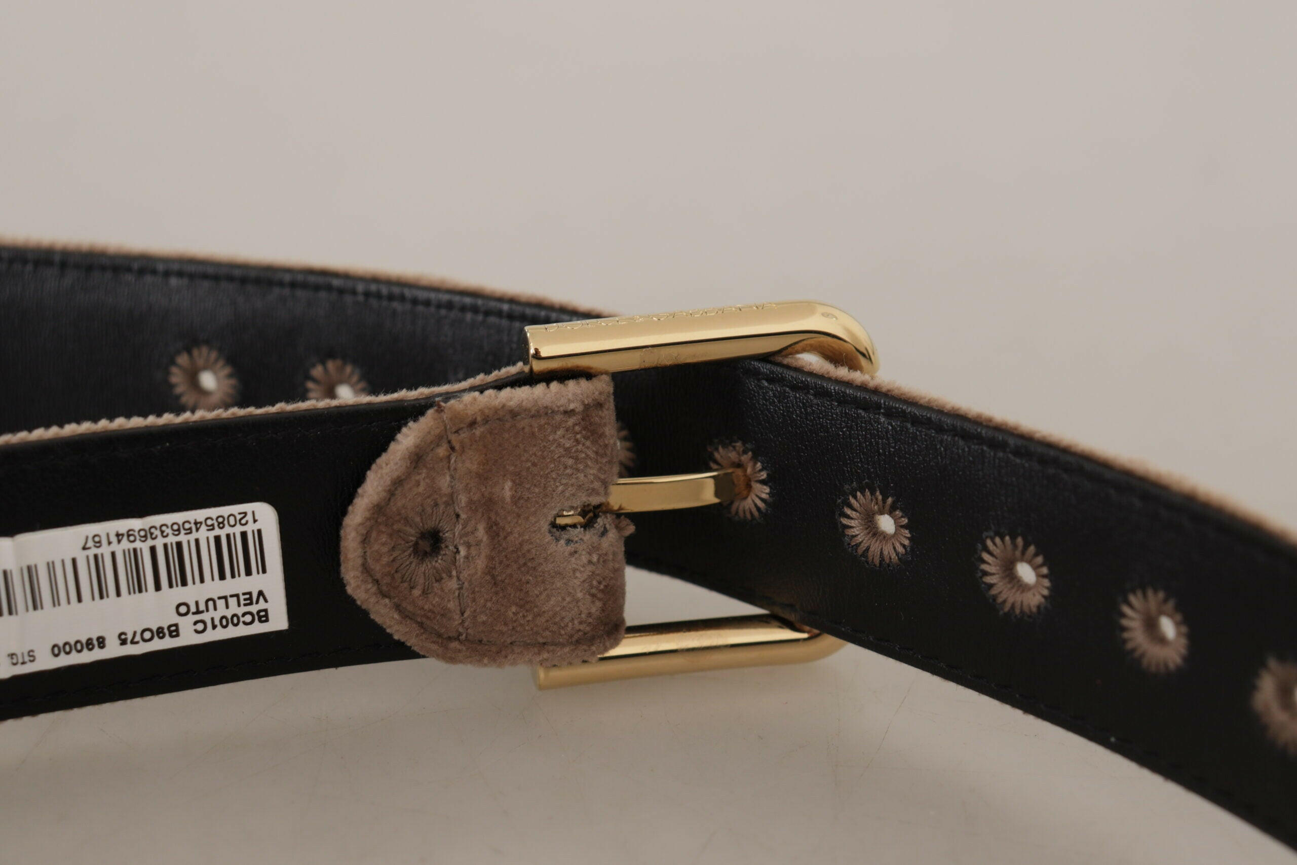 Dolce & Gabbana Light Brown Velvet Gold Tone Logo Metal Buckle Belt -   -  Dolce & Gabbana.