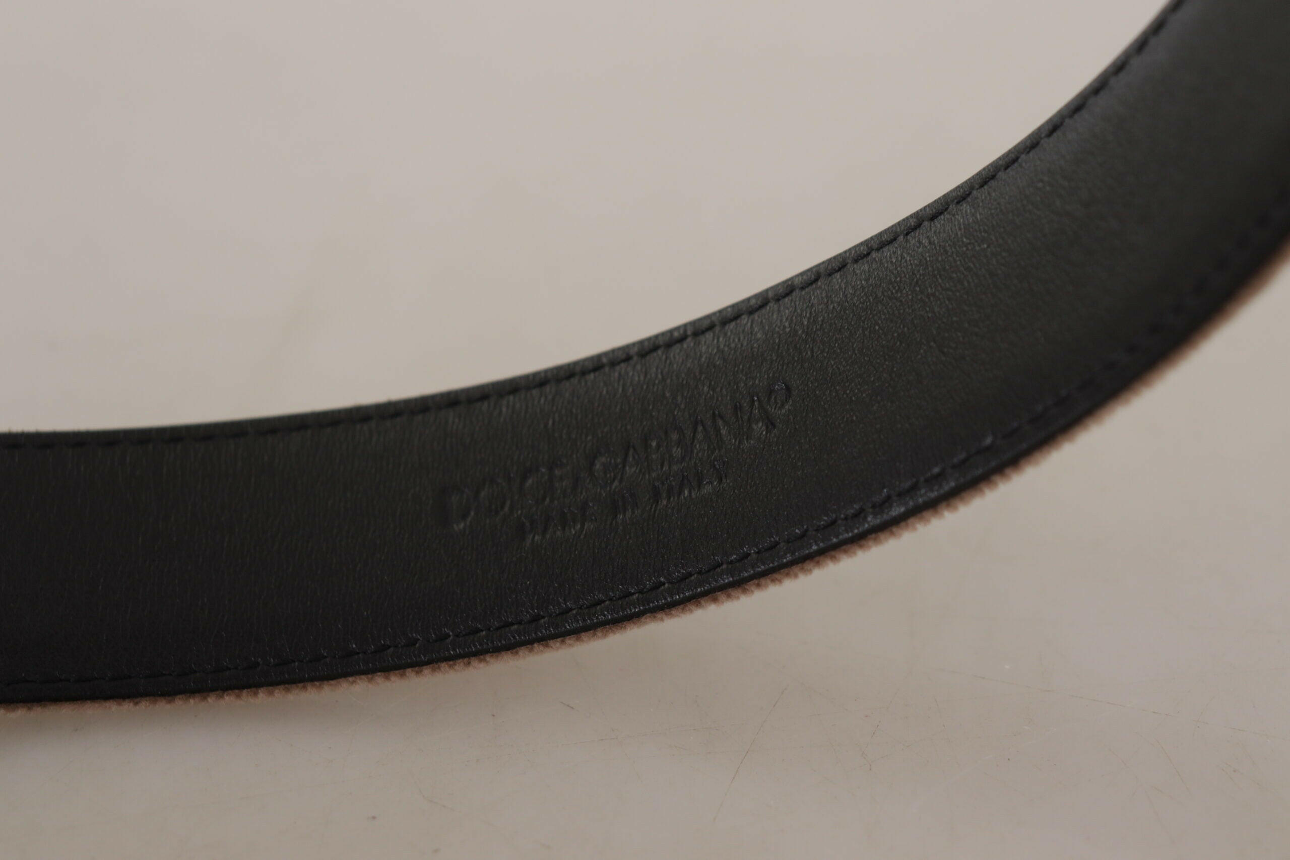 Dolce & Gabbana Light Brown Velvet Gold Tone Logo Metal Buckle Belt -   -  Dolce & Gabbana.