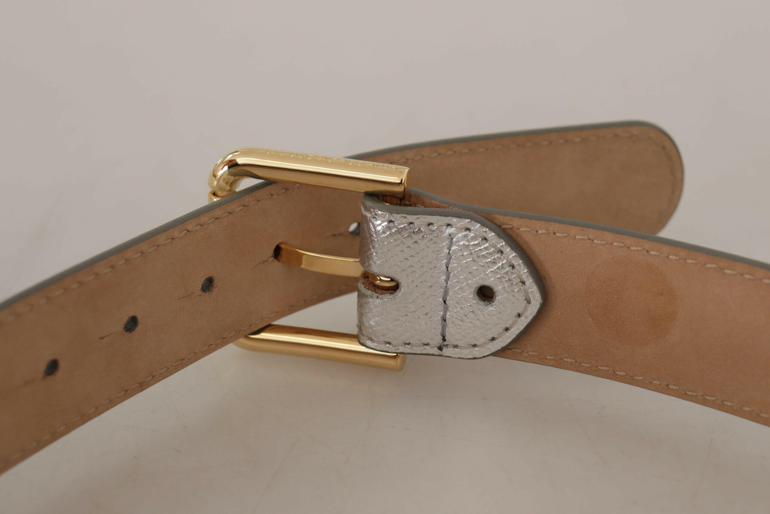 Dolce & Gabbana Silver Leather Gold Tone Logo Metal Waist Buckle Belt -   -  Dolce & Gabbana.