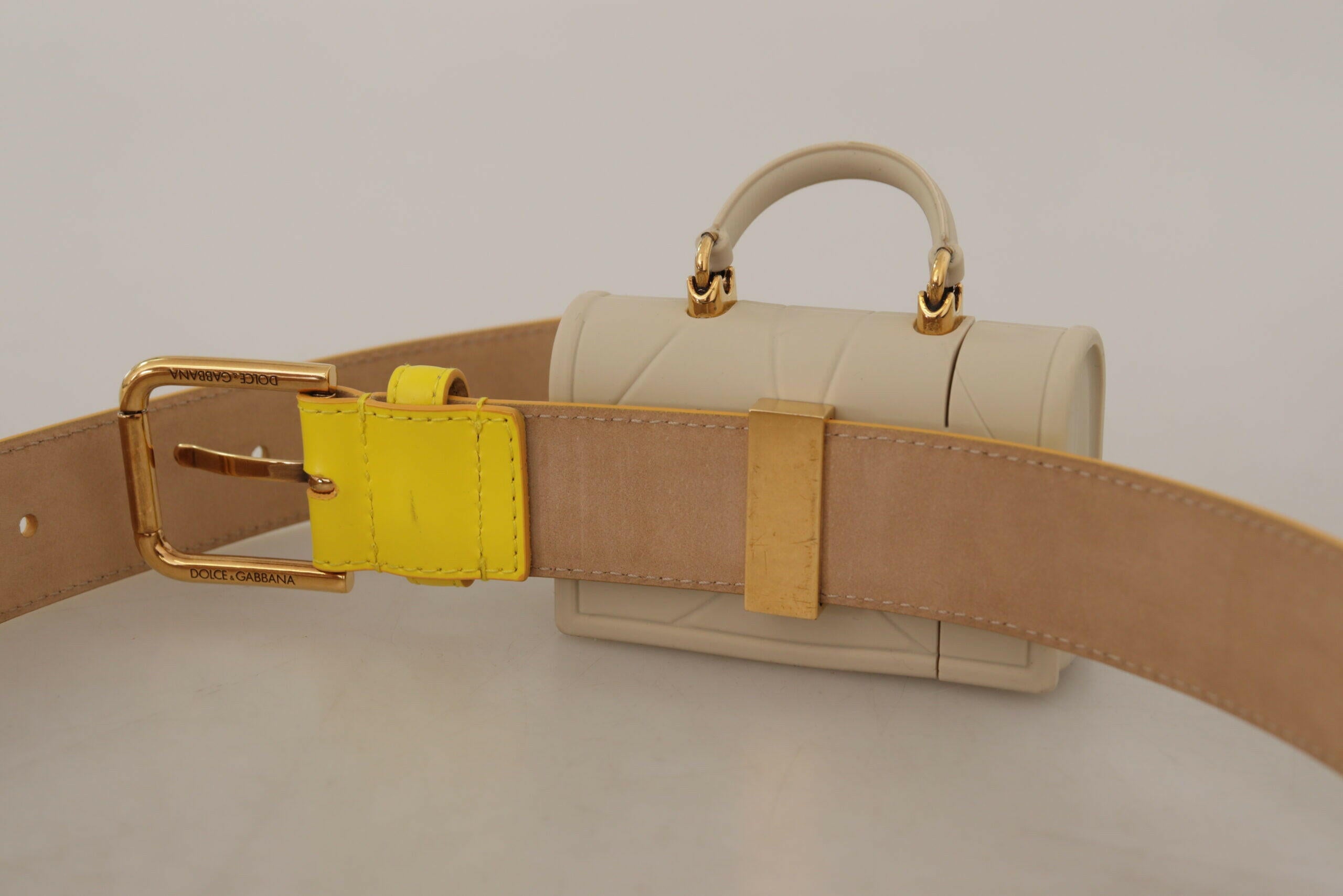 Dolce & Gabbana Yellow Leather Devotion Heart Micro Bag Headphones Belt -   -  Dolce & Gabbana.