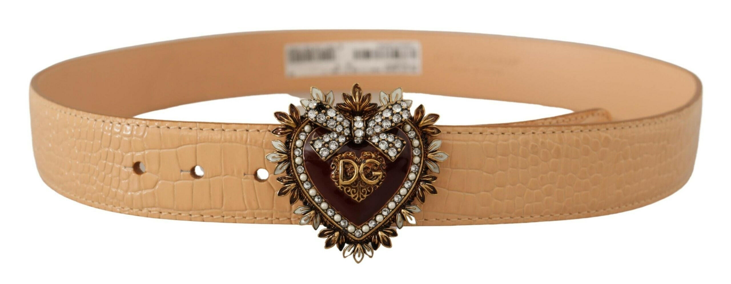 Dolce & Gabbana Beige Croc Pattern DEVOTION Heart DG Waist Buckle Belt -   -  Dolce & Gabbana.