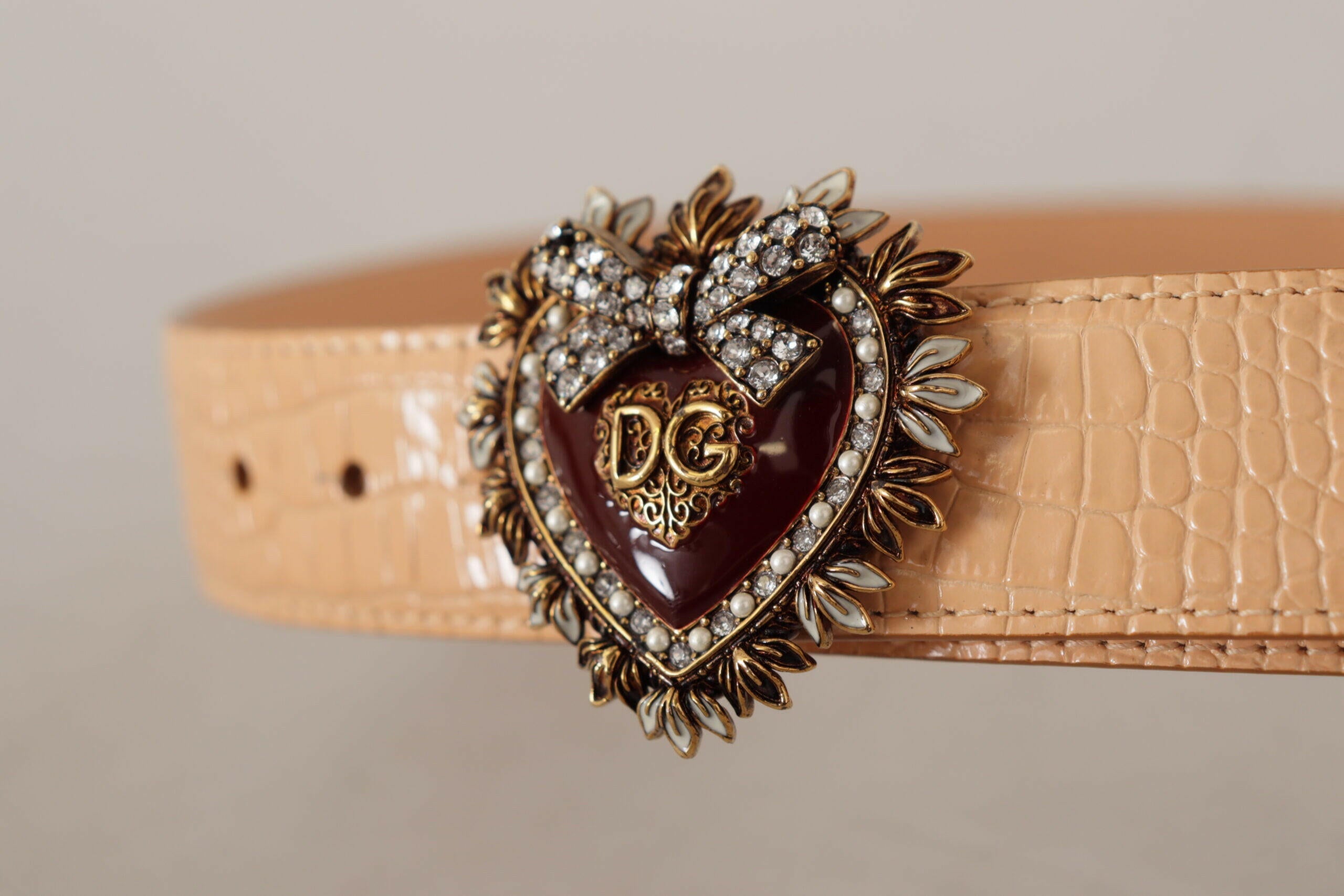 Dolce & Gabbana Beige Croc Pattern DEVOTION Heart DG Waist Buckle Belt -   -  Dolce & Gabbana.