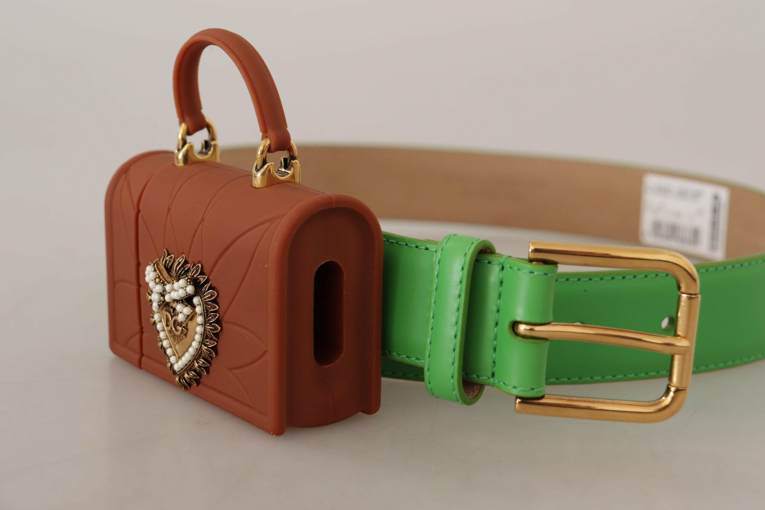 Dolce & Gabbana Green Leather Devotion Heart Micro Bag Headphones Belt -   -  Dolce & Gabbana.