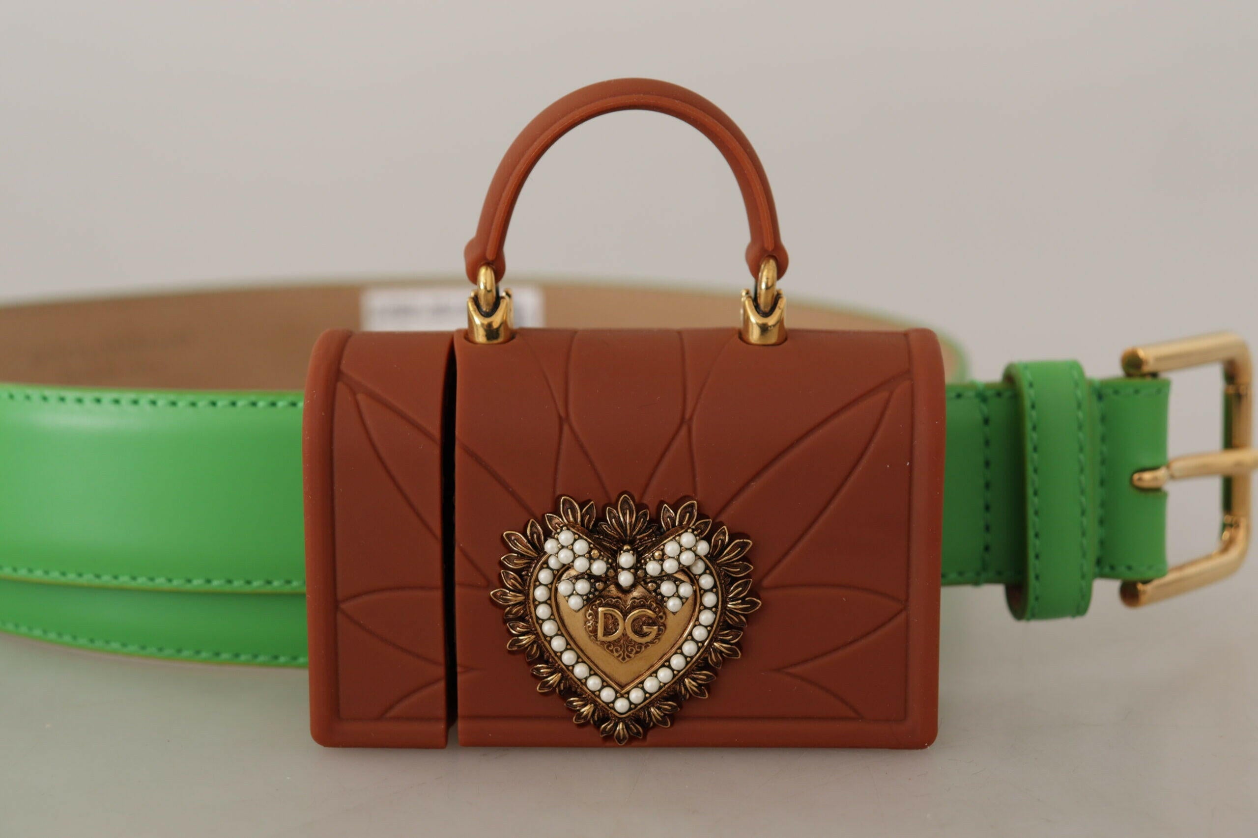 Dolce & Gabbana Green Leather Devotion Heart Micro Bag Headphones Belt -   -  Dolce & Gabbana.