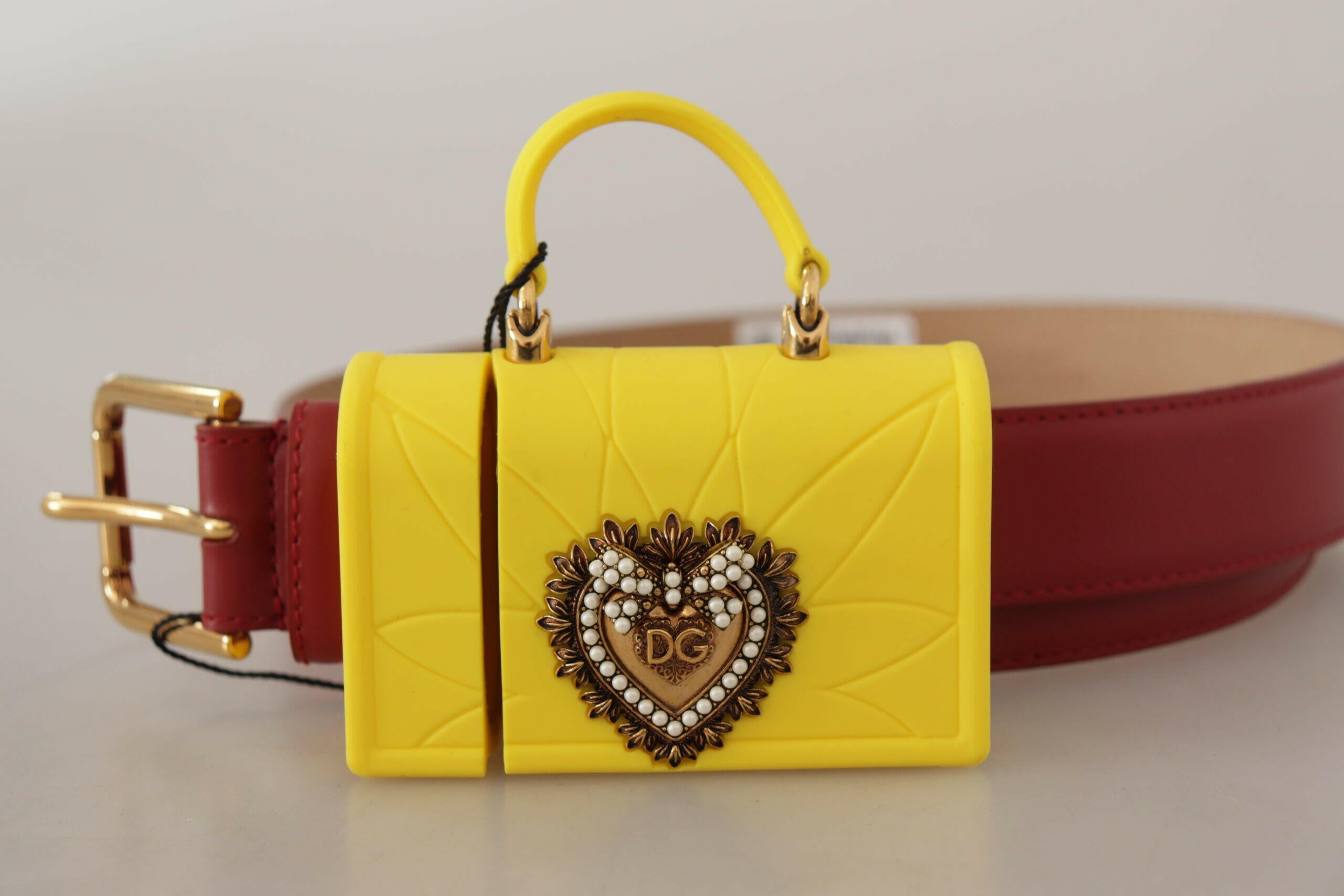 Dolce & Gabbana Red Leather Yellow DEVOTION Heart Bag Buckle Belt -   -  Dolce & Gabbana.