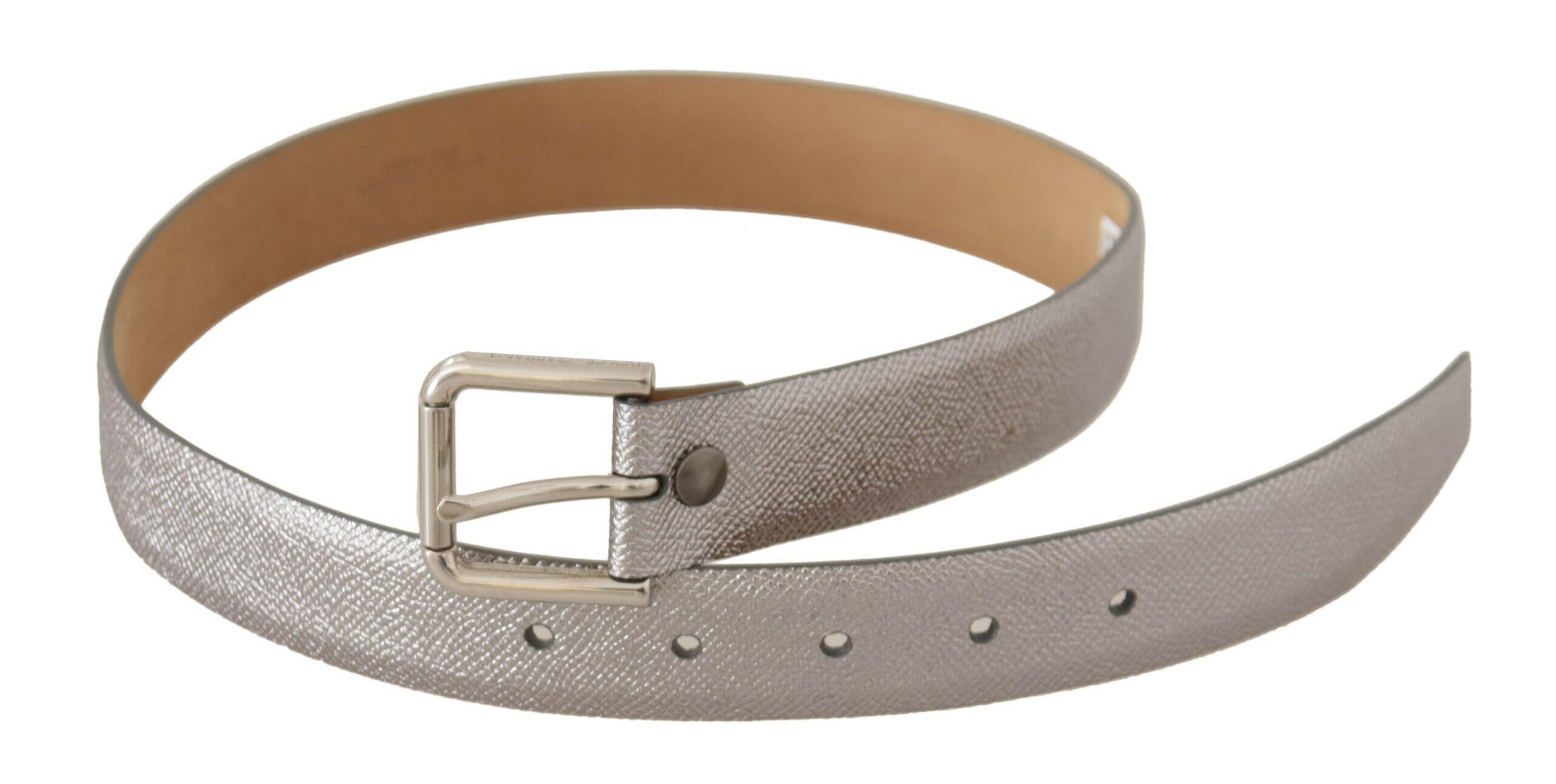 Dolce & Gabbana Metallic Silver Leather Metal Waist Buckle Belt -   -  Dolce & Gabbana.
