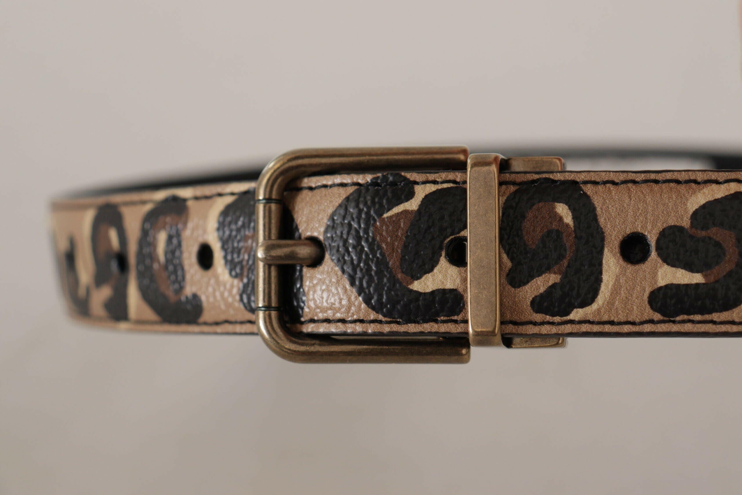 Dolce & Gabbana Brown Leather Leopard Print Bronze Metal Buckle Belt -   -  Dolce & Gabbana.