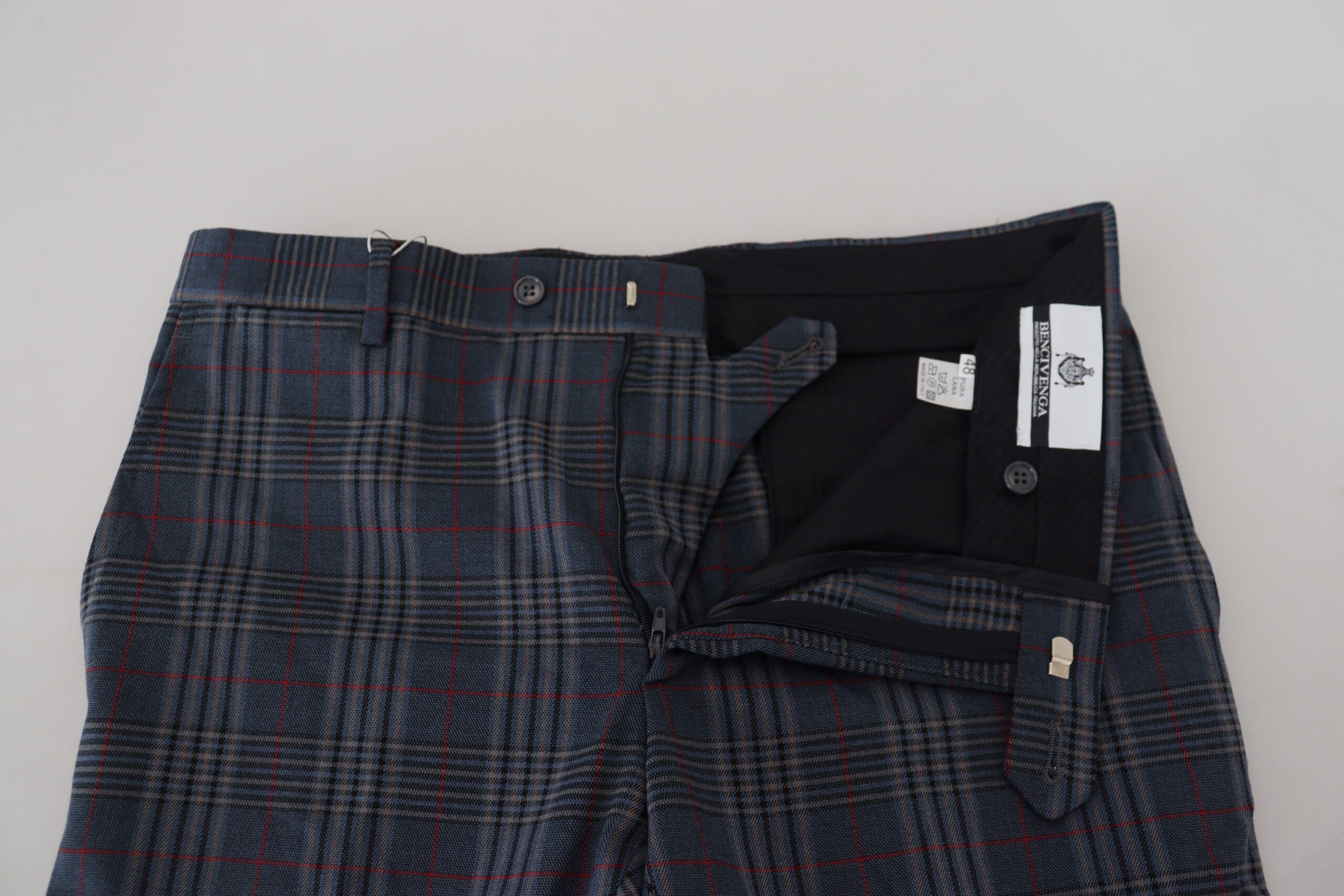 BENCIVENGA Gray Pure Wool Men Checkered Pants -   -  BENCIVENGA.