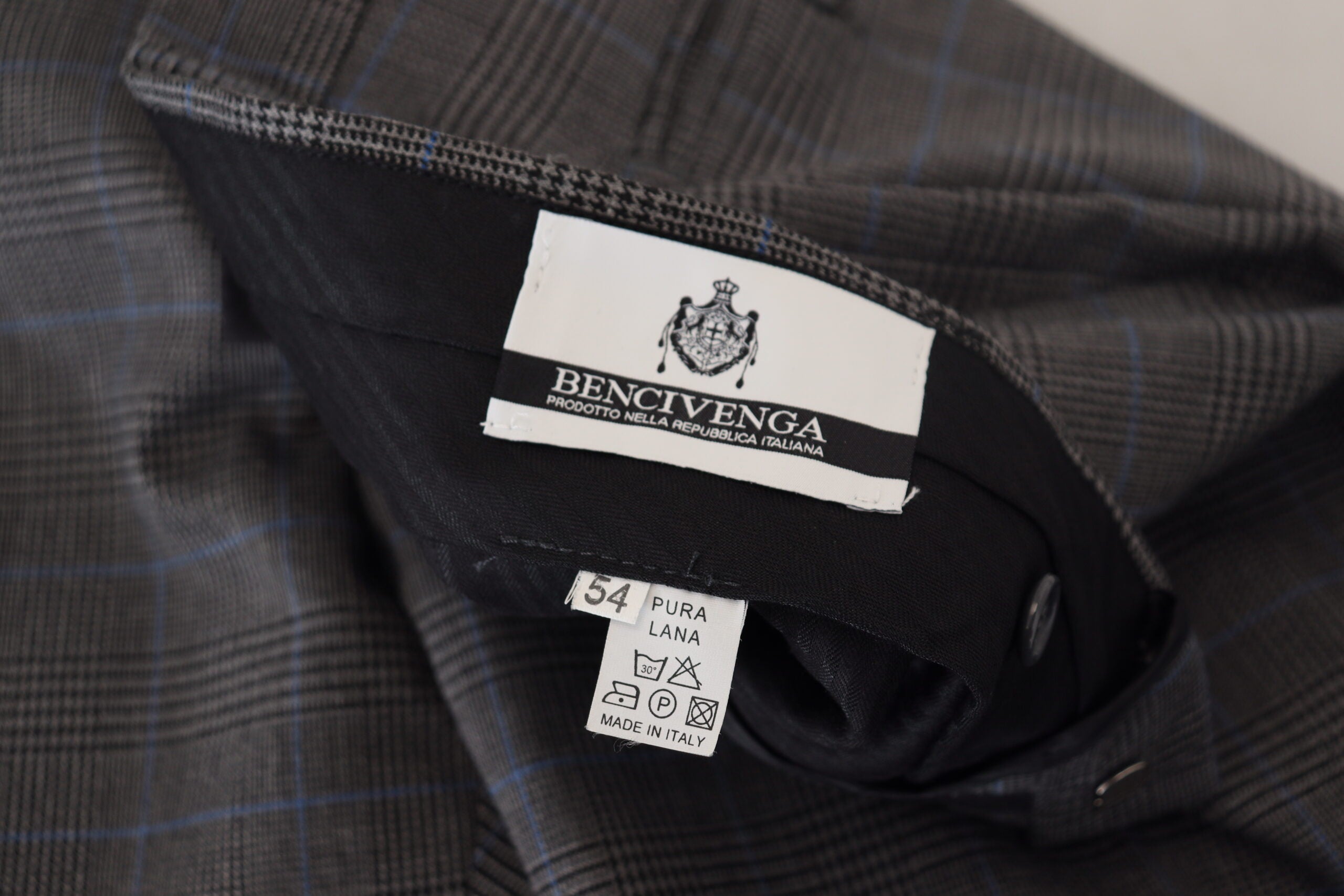 BENCIVENGA Gray Checkered Wool Dress Formal Pants -   -  BENCIVENGA.