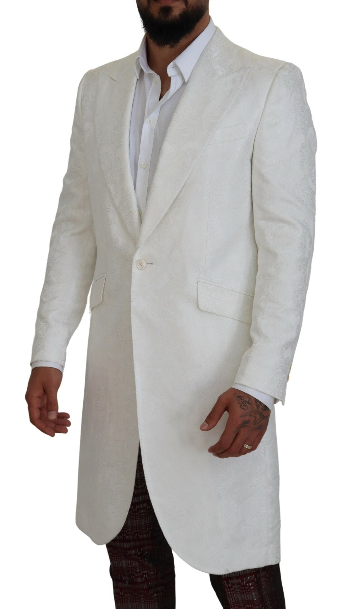 Dolce & Gabbana White Floral Brocade Trench Coat Jacket -   -  Dolce & Gabbana.