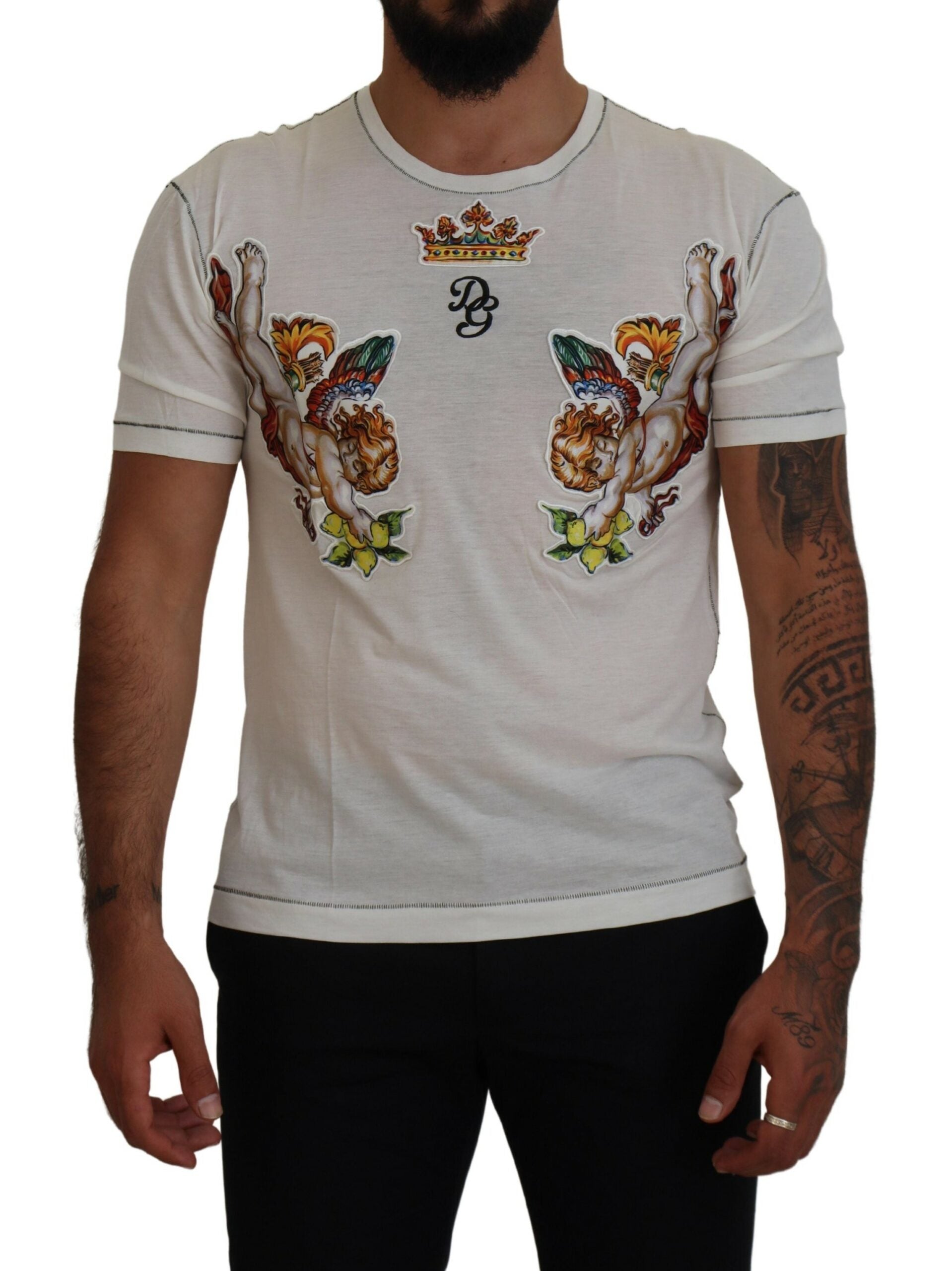Dolce & Gabbana White Printed Short Sleeves Men T-shirt -   -  Dolce & Gabbana.