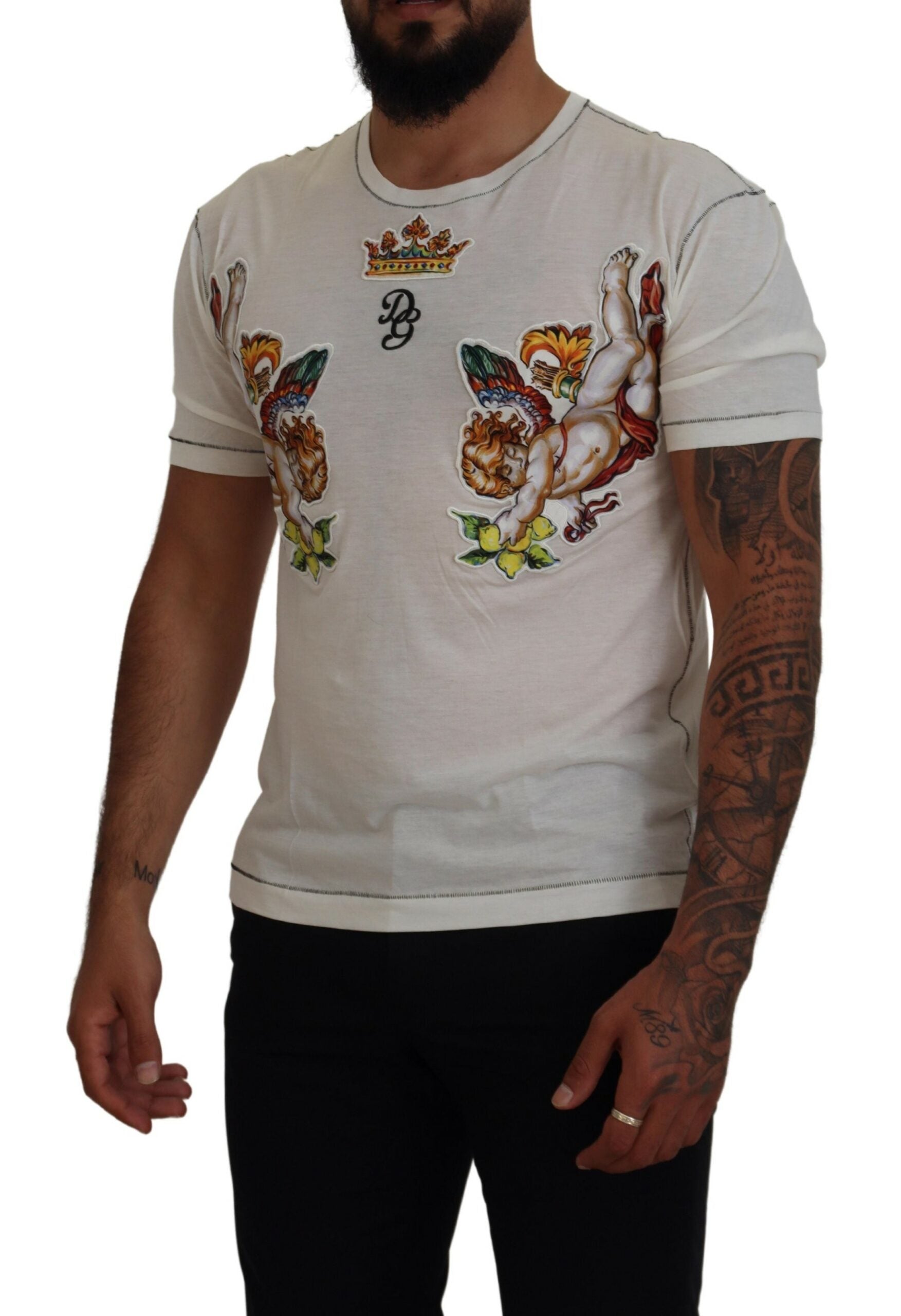 Dolce & Gabbana White Printed Short Sleeves Men T-shirt -   -  Dolce & Gabbana.