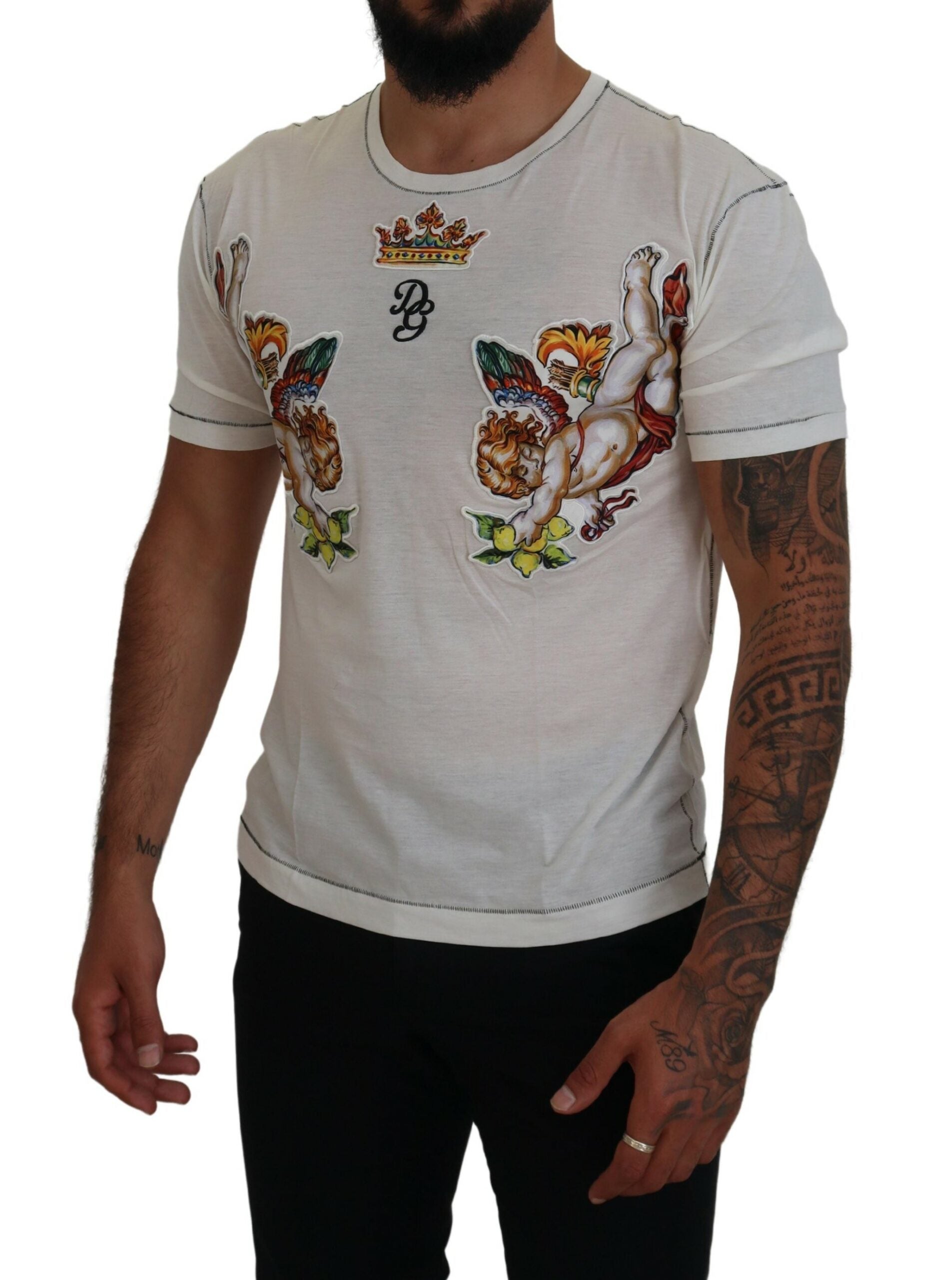 Dolce & Gabbana White Printed Short Sleeves Men T-shirt -   -  Dolce & Gabbana.