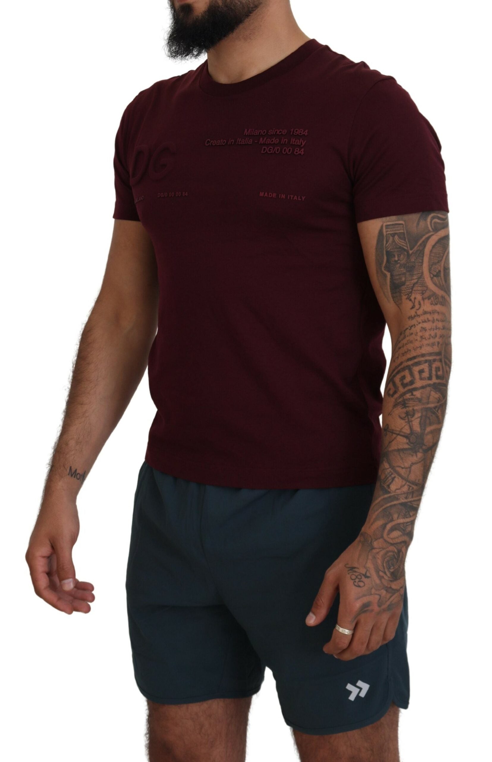 Dolce & Gabbana Maroon Printed Short Sleeves Men T-shirt -   -  Dolce & Gabbana.