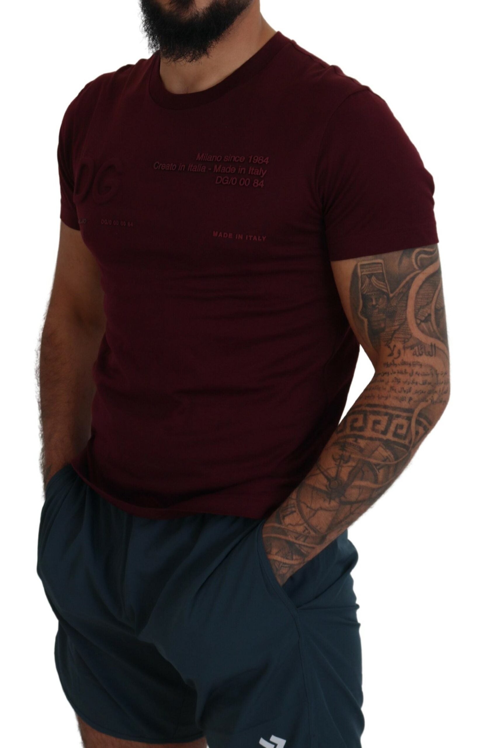 Dolce & Gabbana Maroon Printed Short Sleeves Men T-shirt -   -  Dolce & Gabbana.