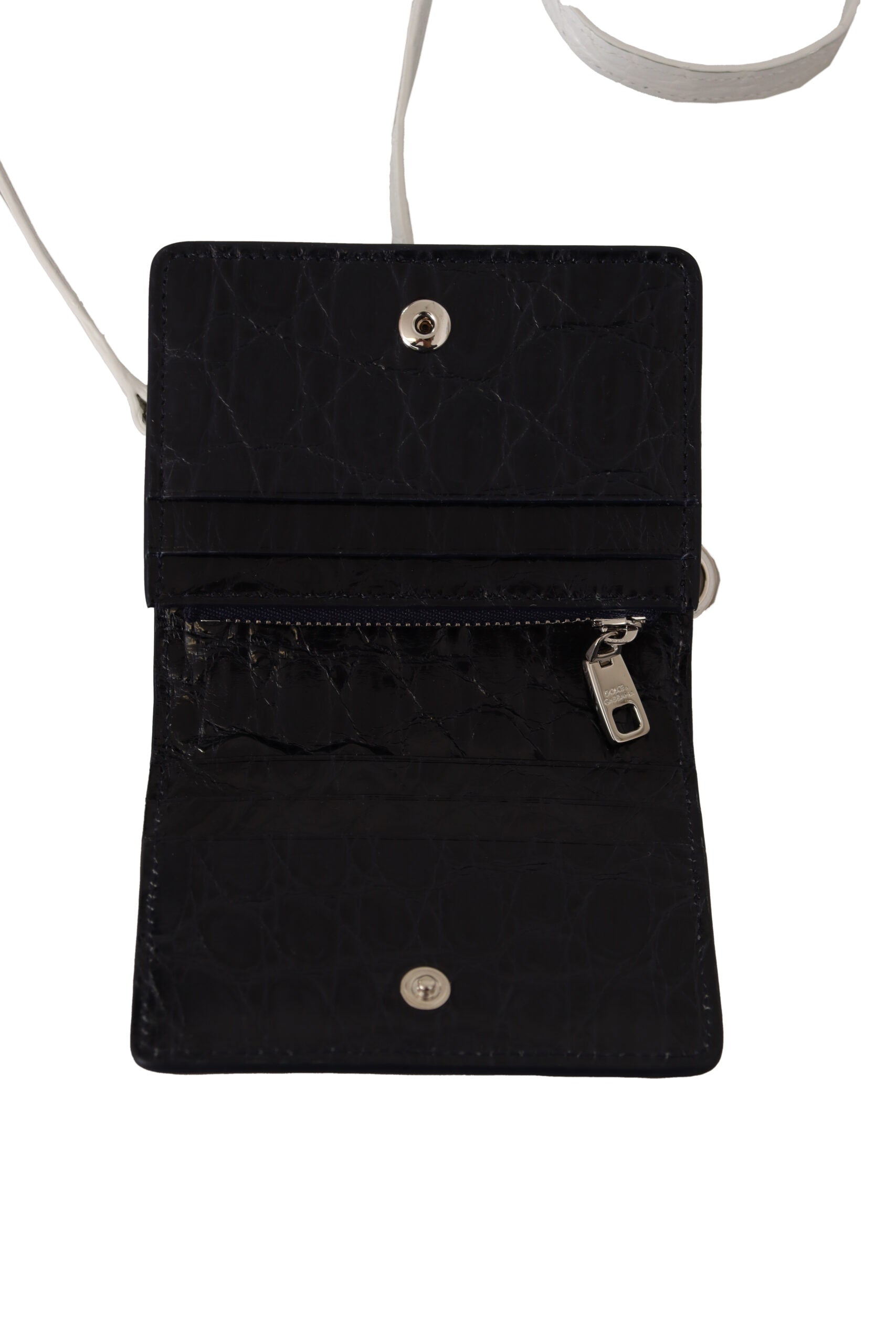 Dolce & Gabbana Blue White Caiman Leather Strap Card Holder Wallet -  Leather Wallet for Men -  Dolce & Gabbana.