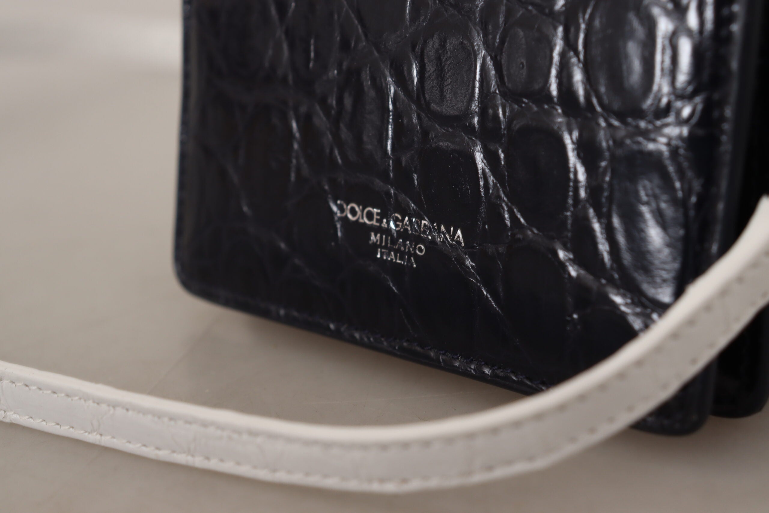 Dolce & Gabbana Blue White Caiman Leather Strap Card Holder Wallet -  Leather Wallet for Men -  Dolce & Gabbana.