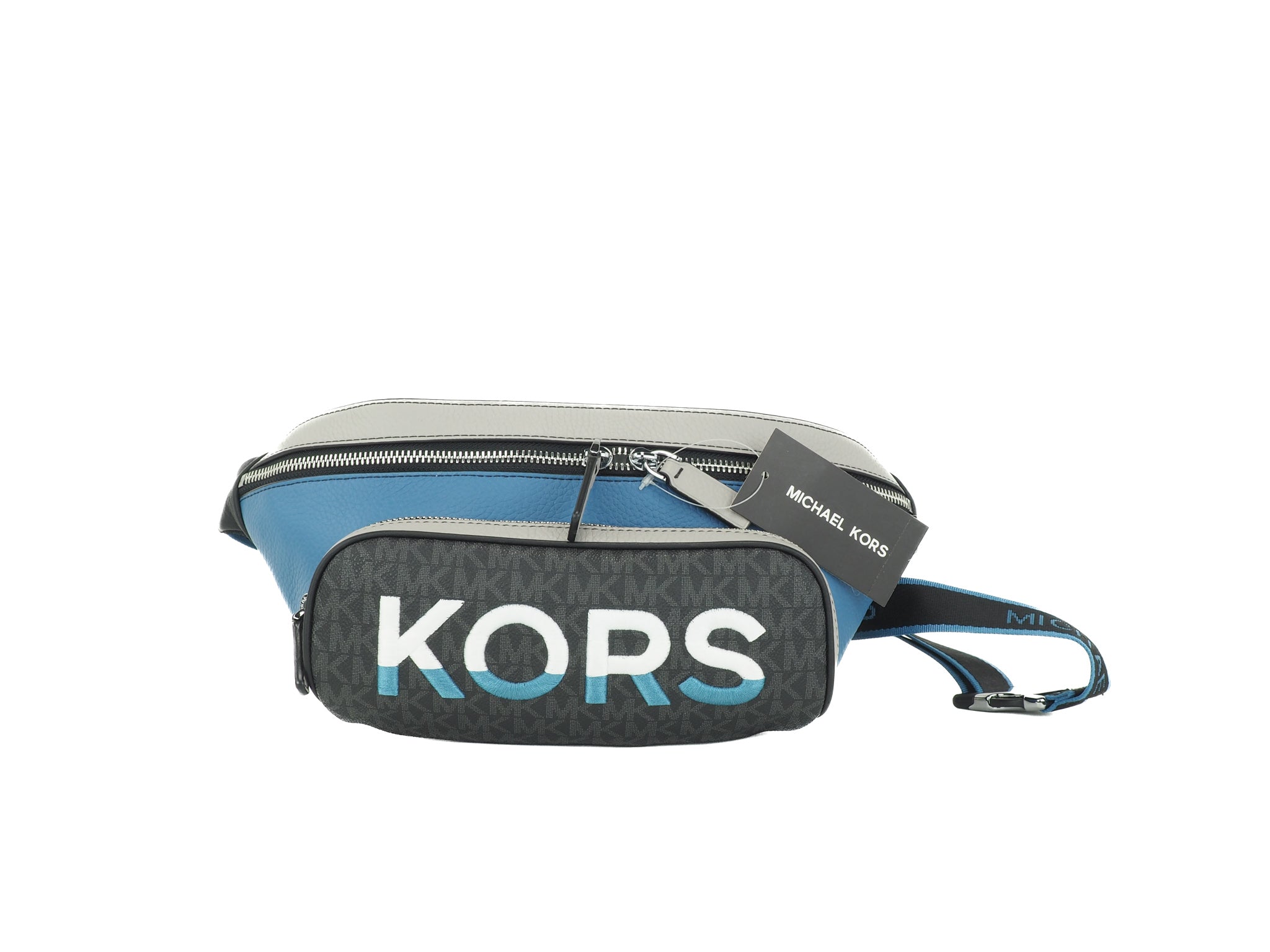 Michael Kors Cooper Large Blue Multi Leather Embroidered Logo Utility Belt Bag -   -  Michael Kors.