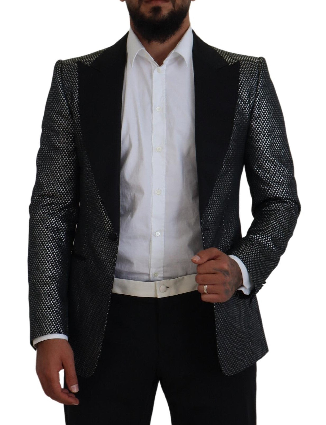 Dolce & Gabbana Black Silver Jacquard Slim Fit Jacket Blazer -   -  Dolce & Gabbana.