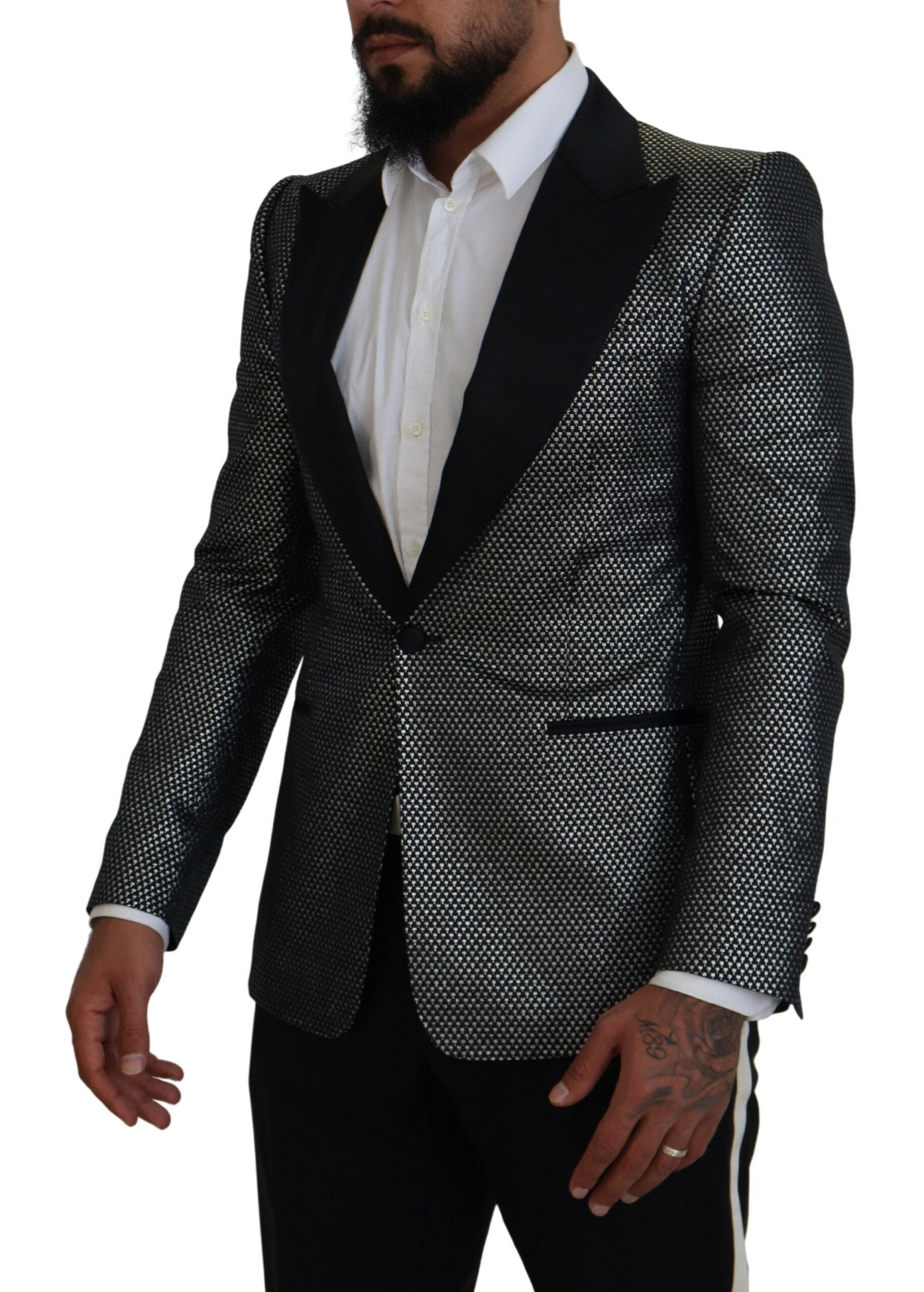 Dolce & Gabbana Black Silver Jacquard Slim Fit Jacket Blazer -   -  Dolce & Gabbana.