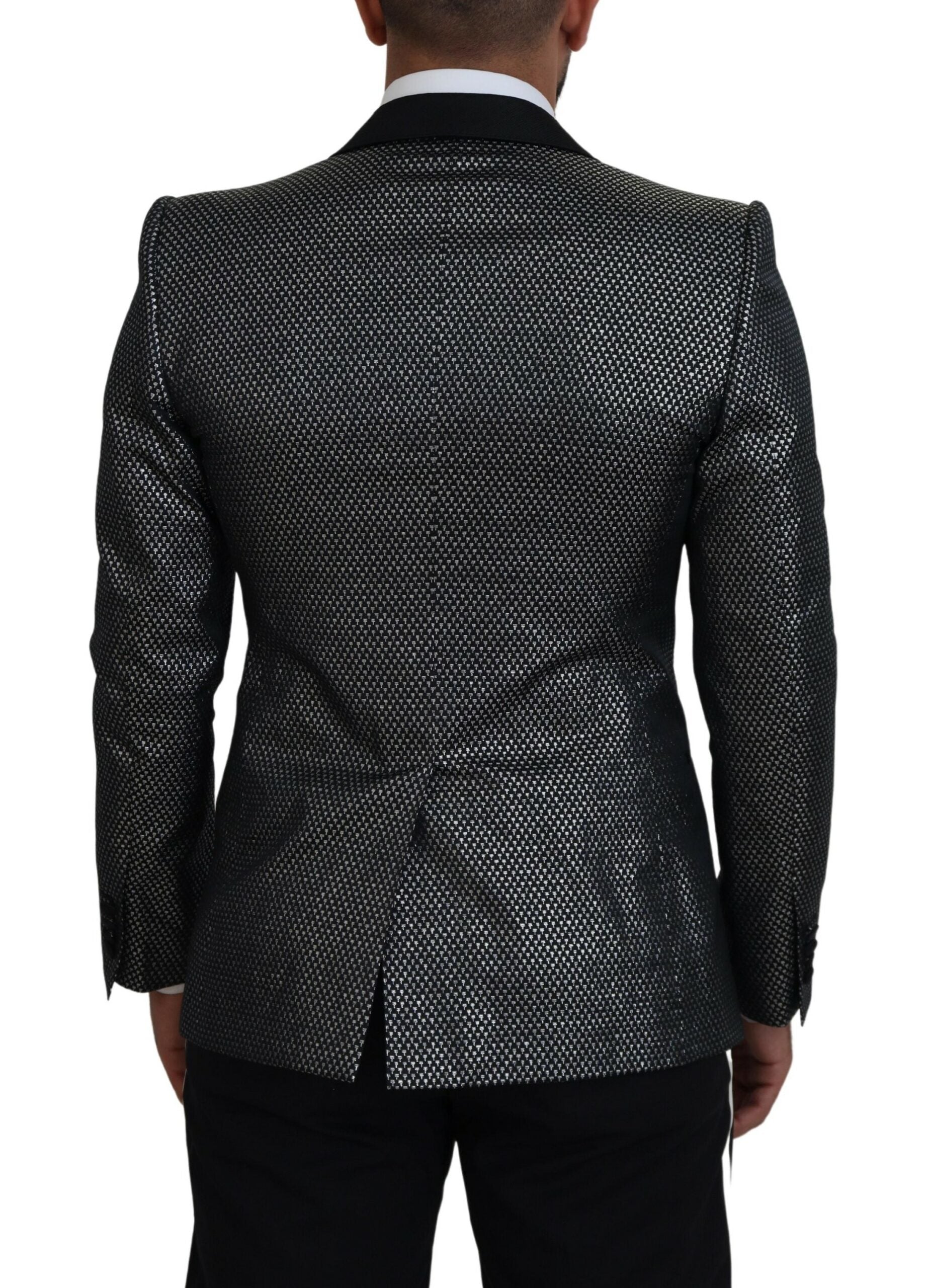 Dolce & Gabbana Black Silver Jacquard Slim Fit Jacket Blazer -   -  Dolce & Gabbana.