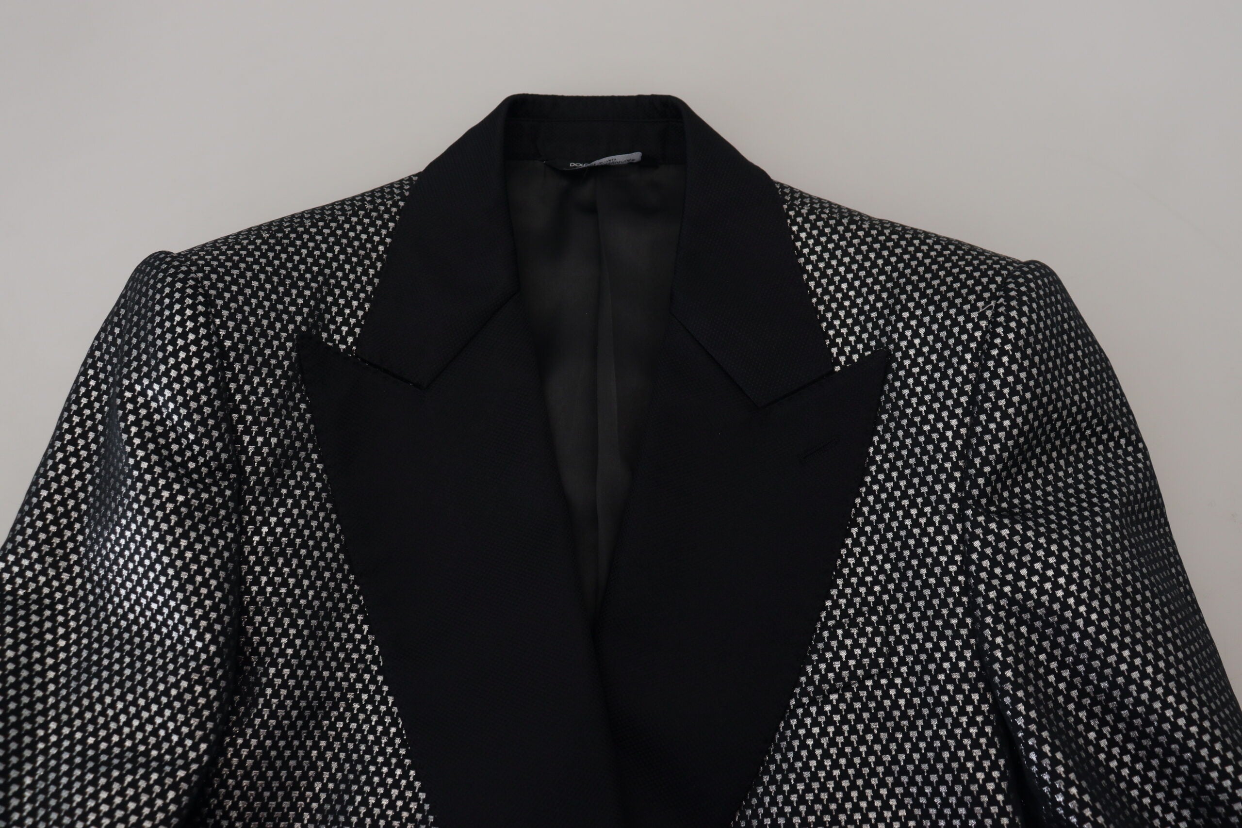 Dolce & Gabbana Black Silver Jacquard Slim Fit Jacket Blazer -   -  Dolce & Gabbana.