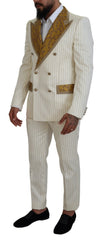Dolce & Gabbana Off White Gold Striped Tuxedo Slim Fit Suit -   -  Dolce & Gabbana.