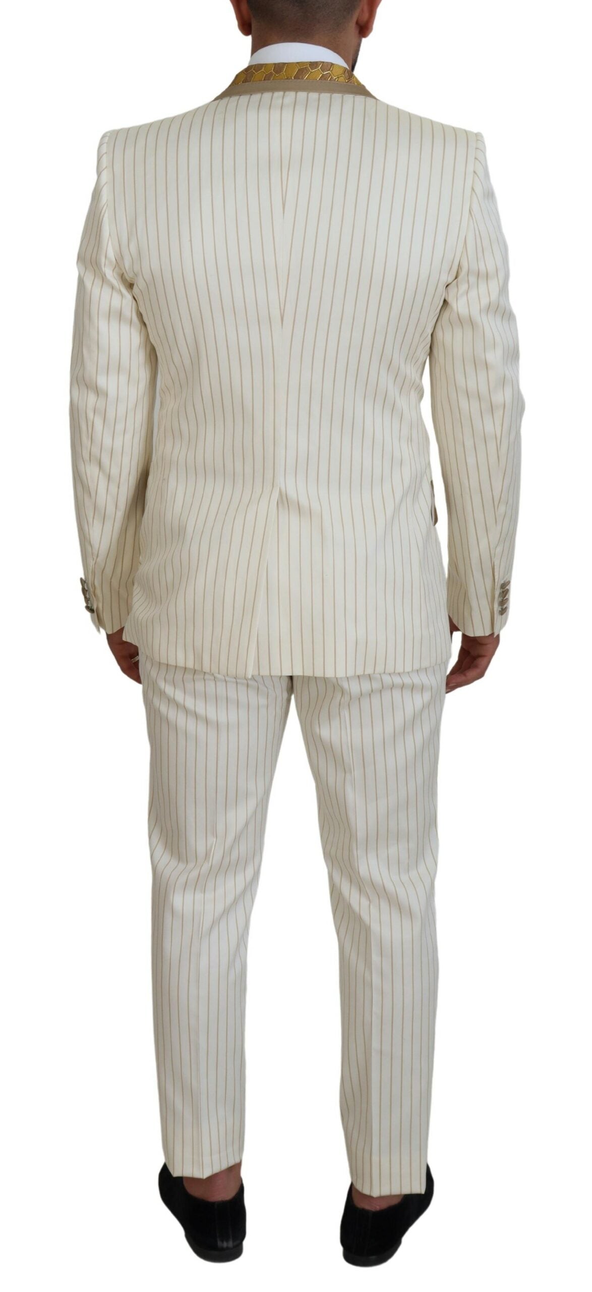 Dolce & Gabbana Off White Gold Striped Tuxedo Slim Fit Suit -   -  Dolce & Gabbana.