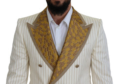 Dolce & Gabbana Off White Gold Striped Tuxedo Slim Fit Suit -   -  Dolce & Gabbana.