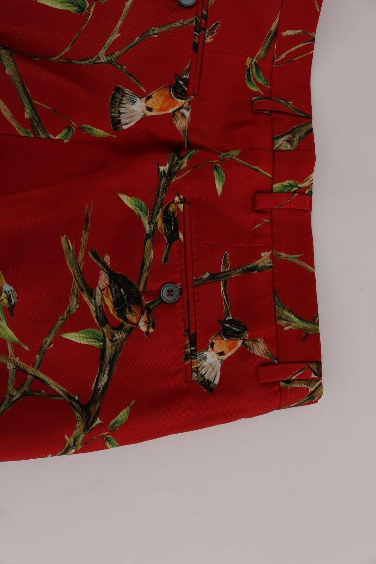 Dolce & Gabbana Red Silk Bird Print Dress Pants -   -  Dolce & Gabbana.