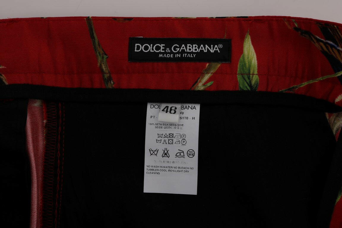 Dolce & Gabbana Red Silk Bird Print Dress Pants -   -  Dolce & Gabbana.