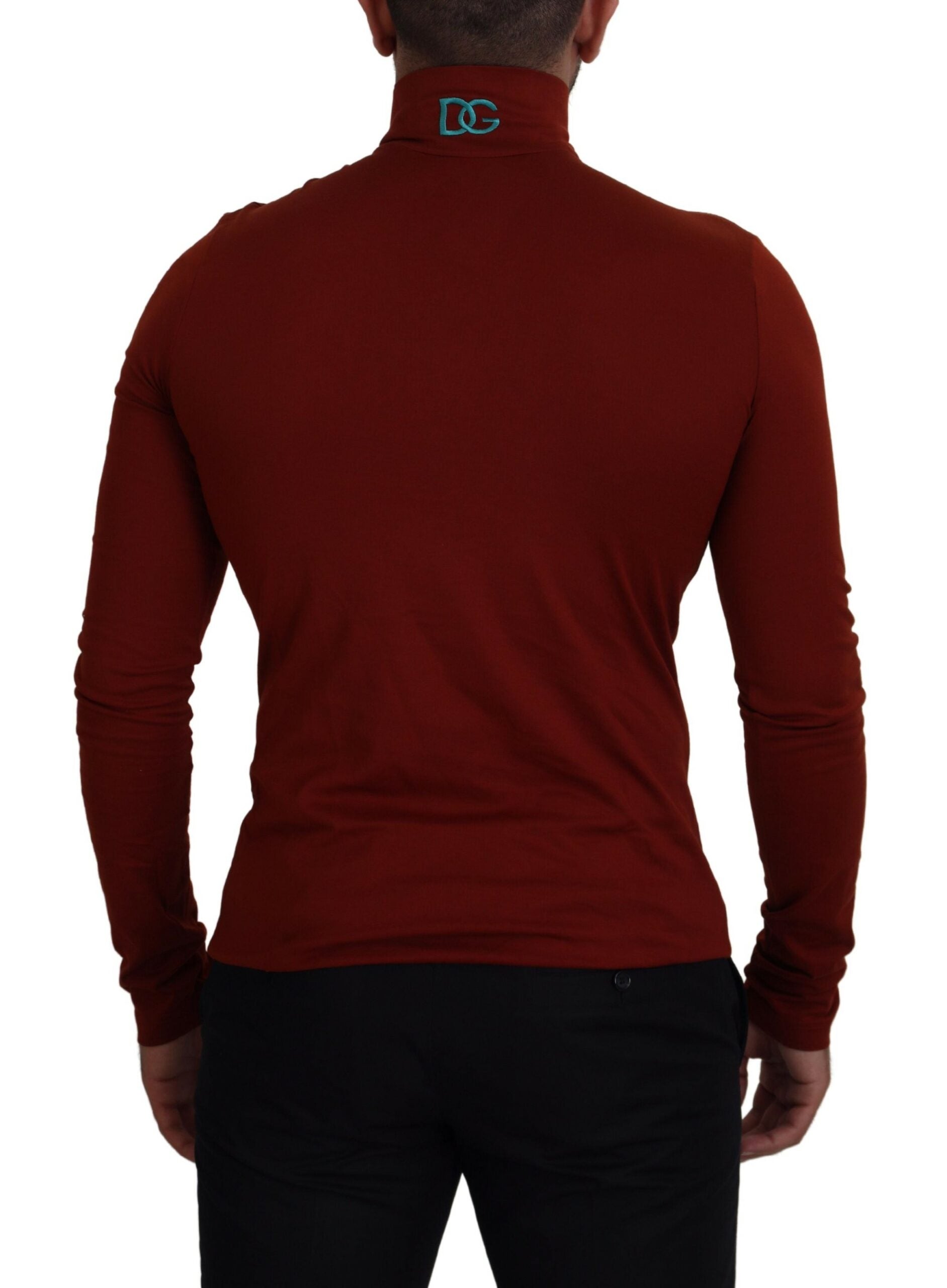 Dolce & Gabbana Maroon Cotton Turtle Neck Zip Sweater -   -  Dolce & Gabbana.