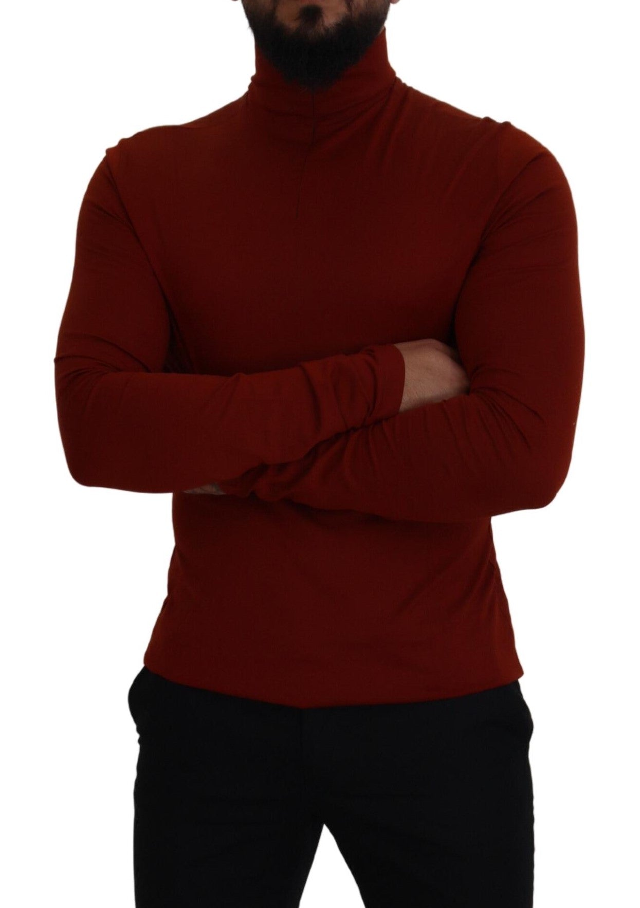 Dolce & Gabbana Maroon Cotton Turtle Neck Zip Sweater -   -  Dolce & Gabbana.