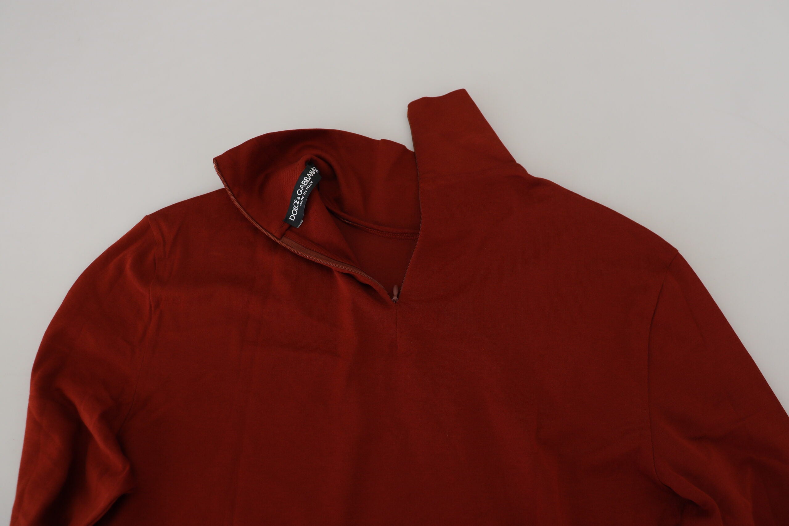 Dolce & Gabbana Maroon Cotton Turtle Neck Zip Sweater -   -  Dolce & Gabbana.