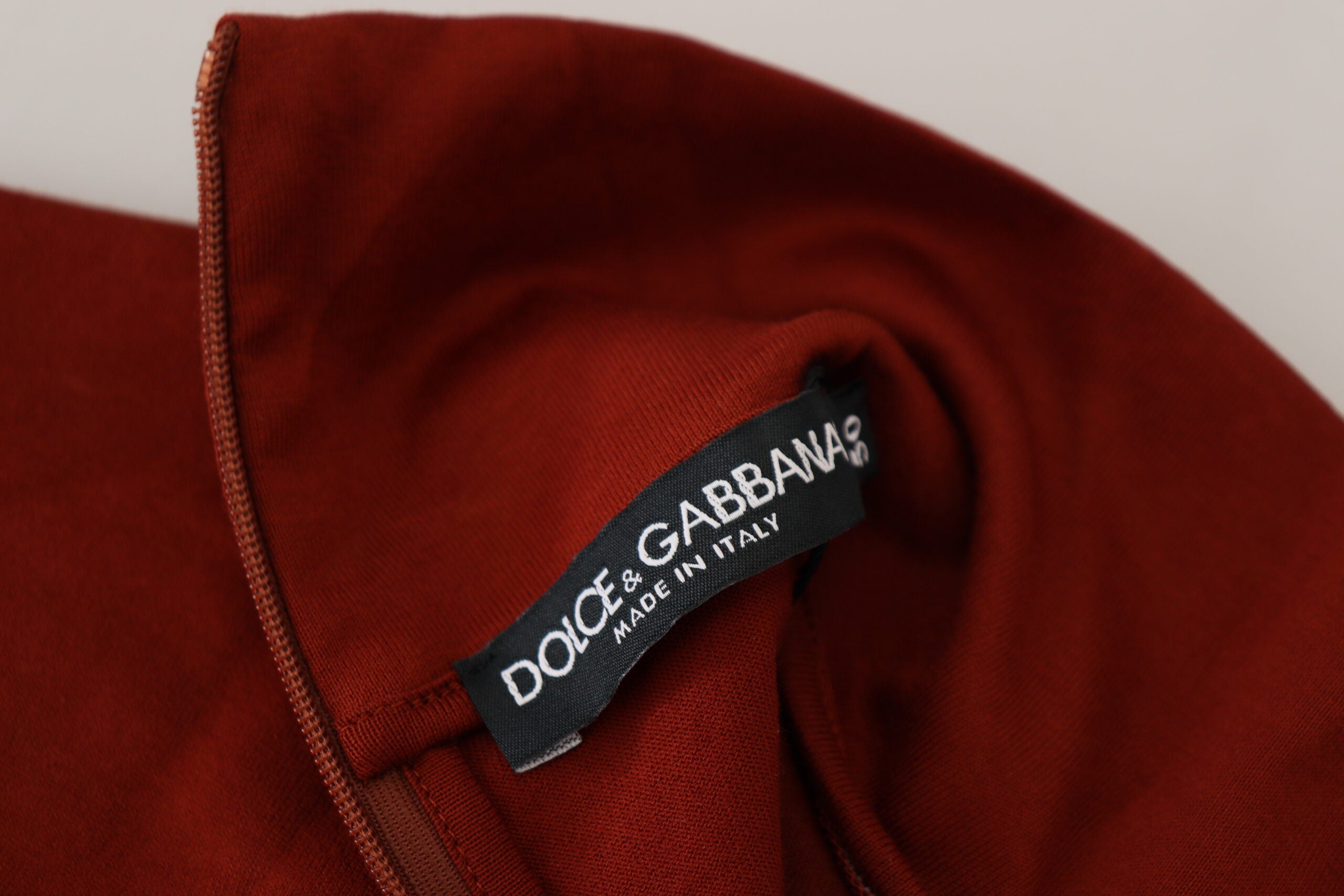 Dolce & Gabbana Maroon Cotton Turtle Neck Zip Sweater -   -  Dolce & Gabbana.