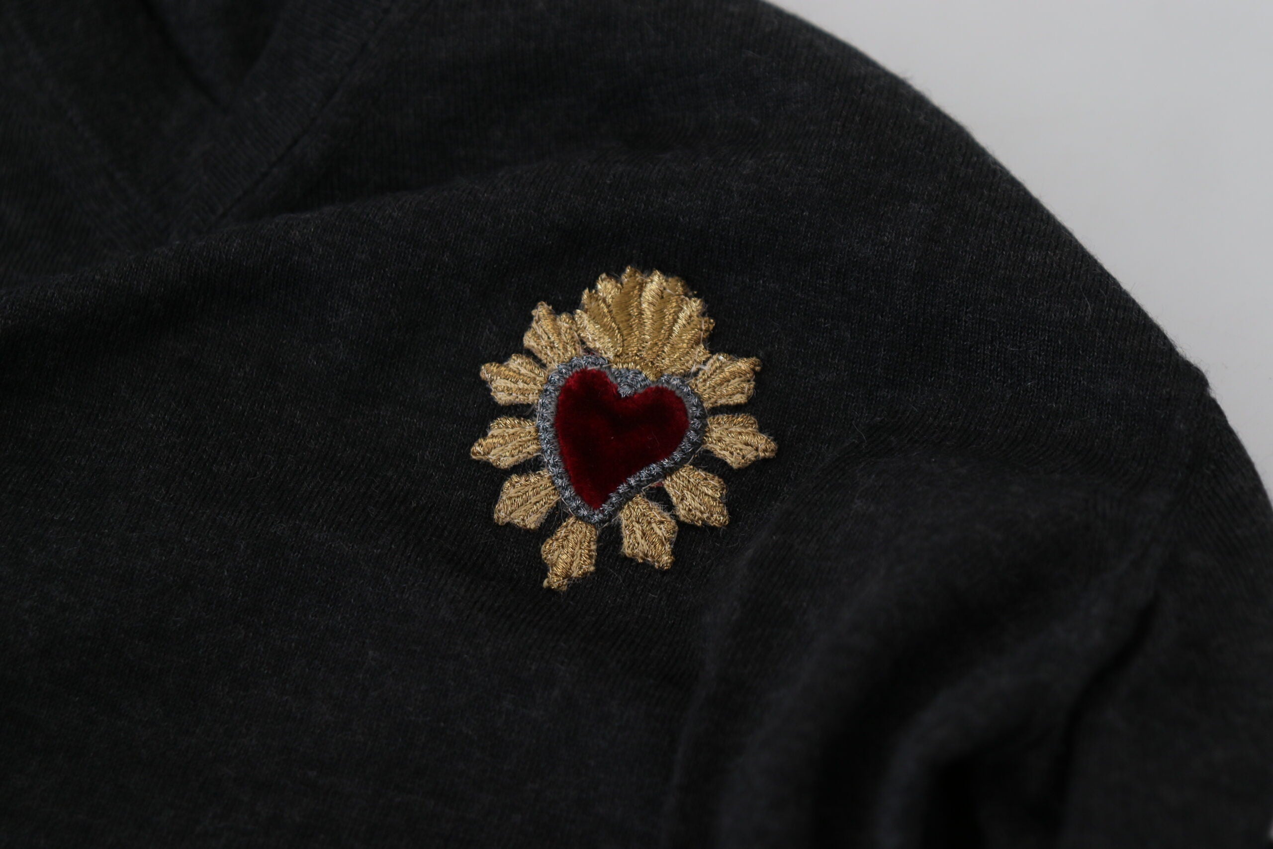 Dolce & Gabbana Gray Cashmere V-neck Gold Heart Sweater -   -  Dolce & Gabbana.