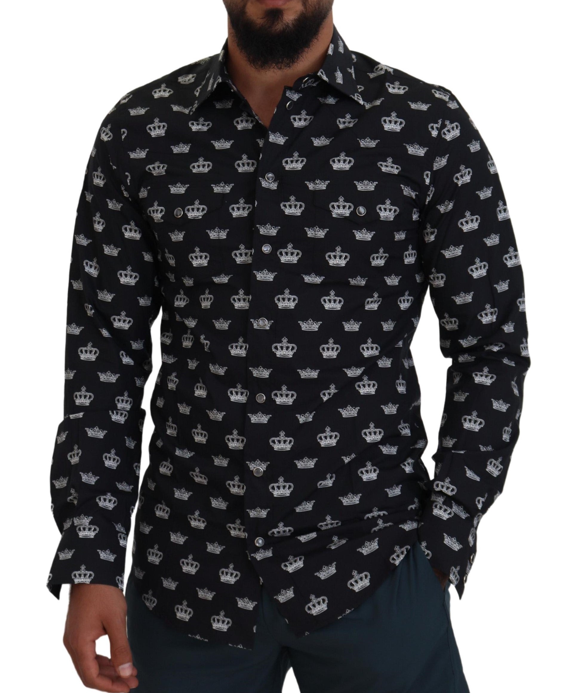 Dolce & Gabbana Black Crown Print GOLD Slim Shirt -   -  Dolce & Gabbana.