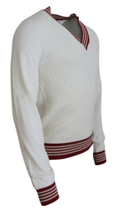 Dolce & Gabbana White Red Knitted V-neck Pullover Sweater -   -  Dolce & Gabbana.