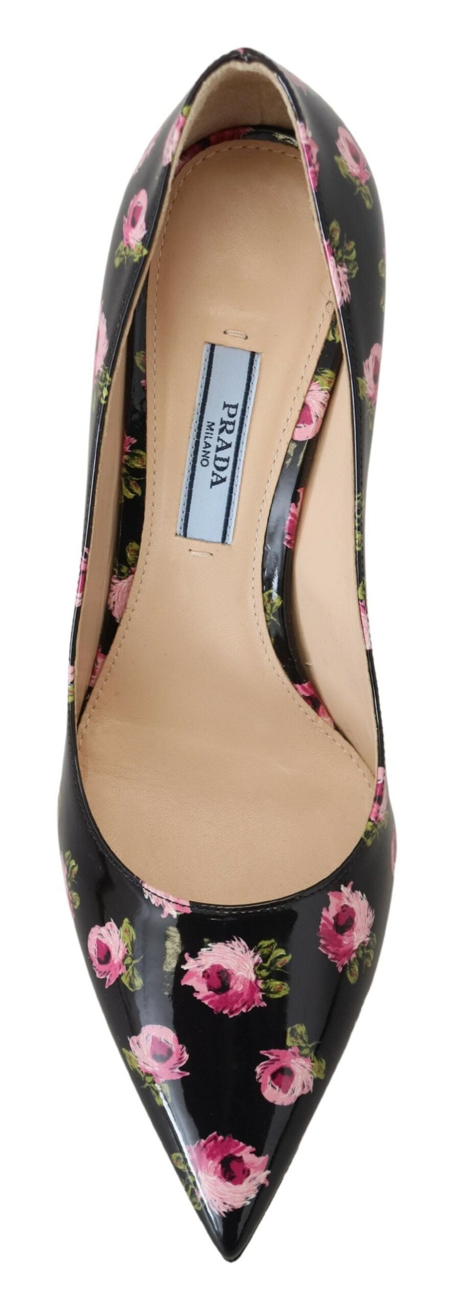 Prada Black Leather Floral Heels Stilettos Pumps -   -  Prada.